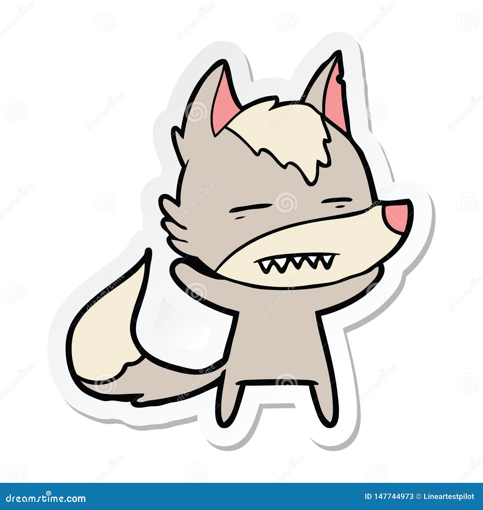 Sticker of a Cartoon Wolf Showing Teeth Stock Vector Illustration of