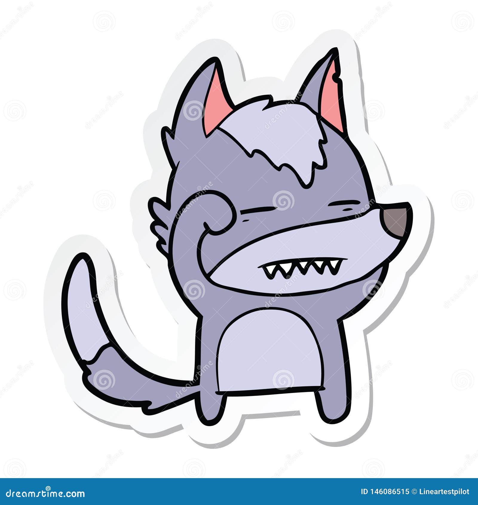 Sticker of a Cartoon Wolf Showing Teeth Stock Vector Illustration of