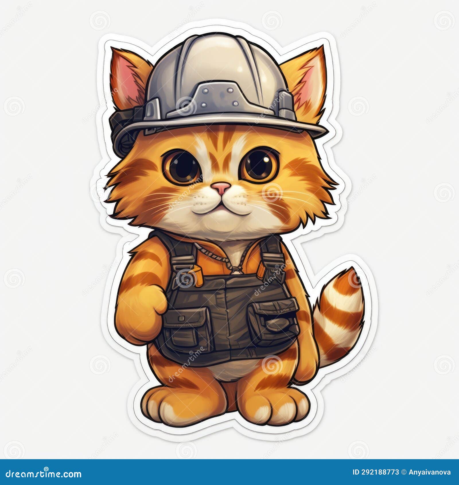 A Sticker of a Cat As a Construction Worker Wearing a Helmet. Stock