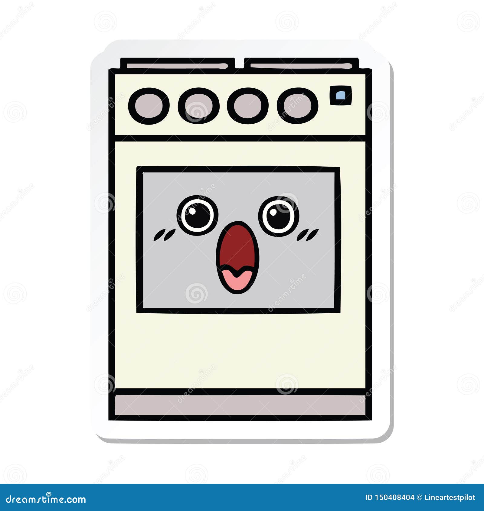 Sticker of a Cute Cartoon Kitchen Oven Stock Vector Illustration of