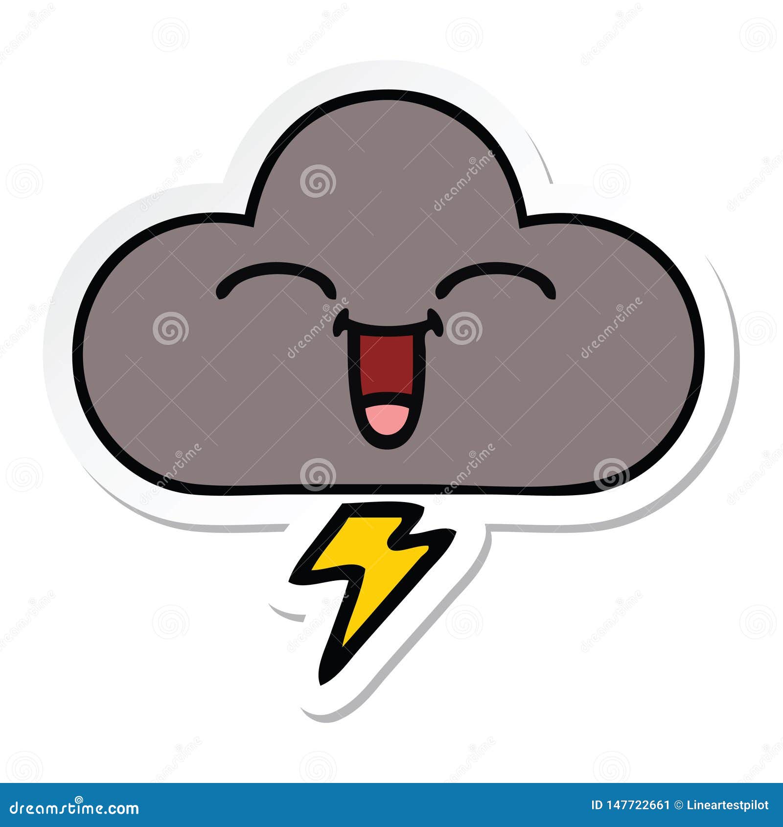 Sticker of a Cute Cartoon Storm Cloud Stock Vector - Illustration of ...