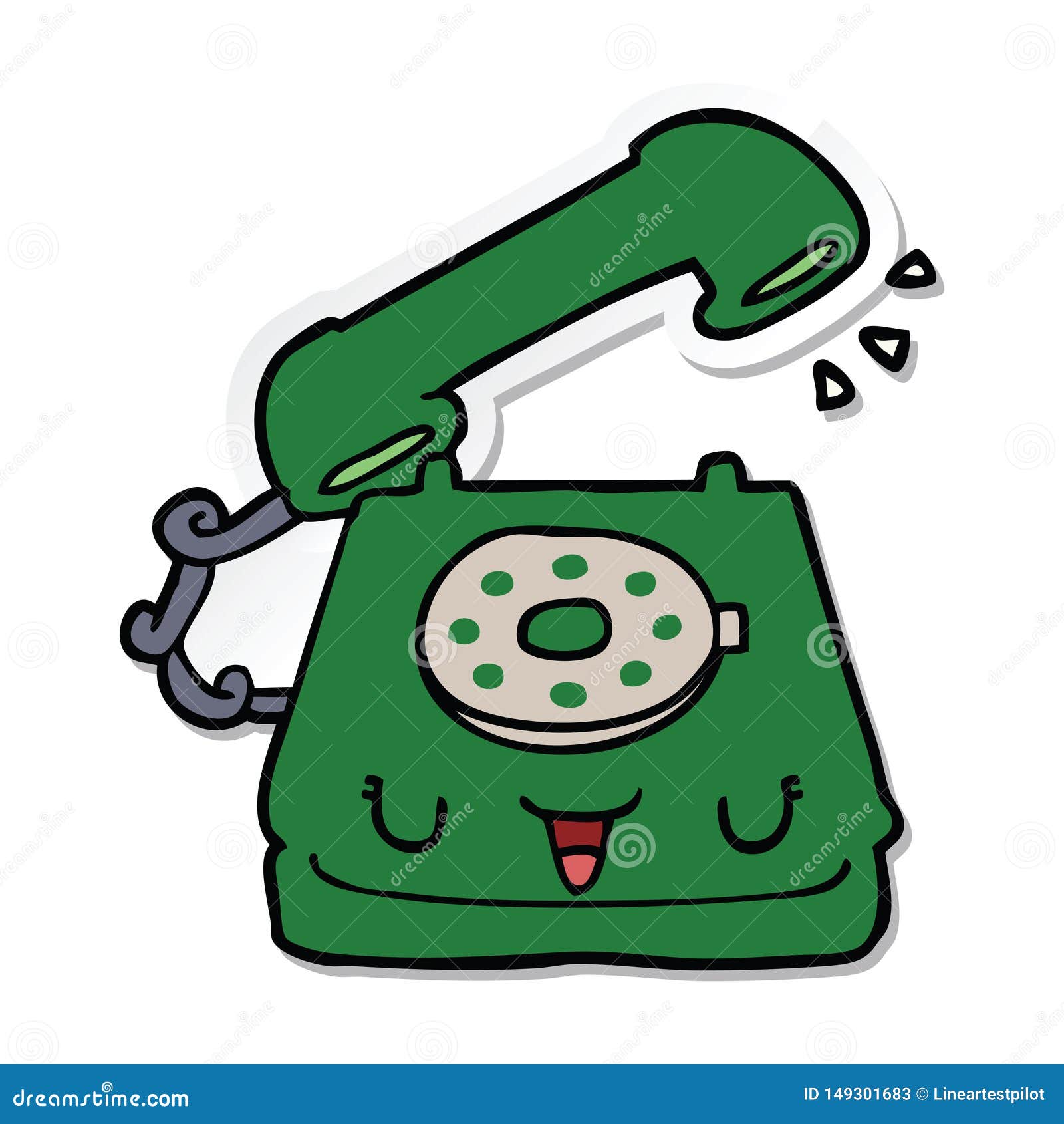 Sticker of a Cute Cartoon Telephone Stock Vector - Illustration of drawing,  phone: 149301683