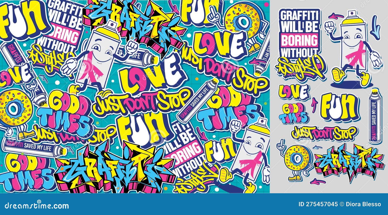 Colorful Graffiti Art Vector Sticker Pack Illustrations Stock Vector