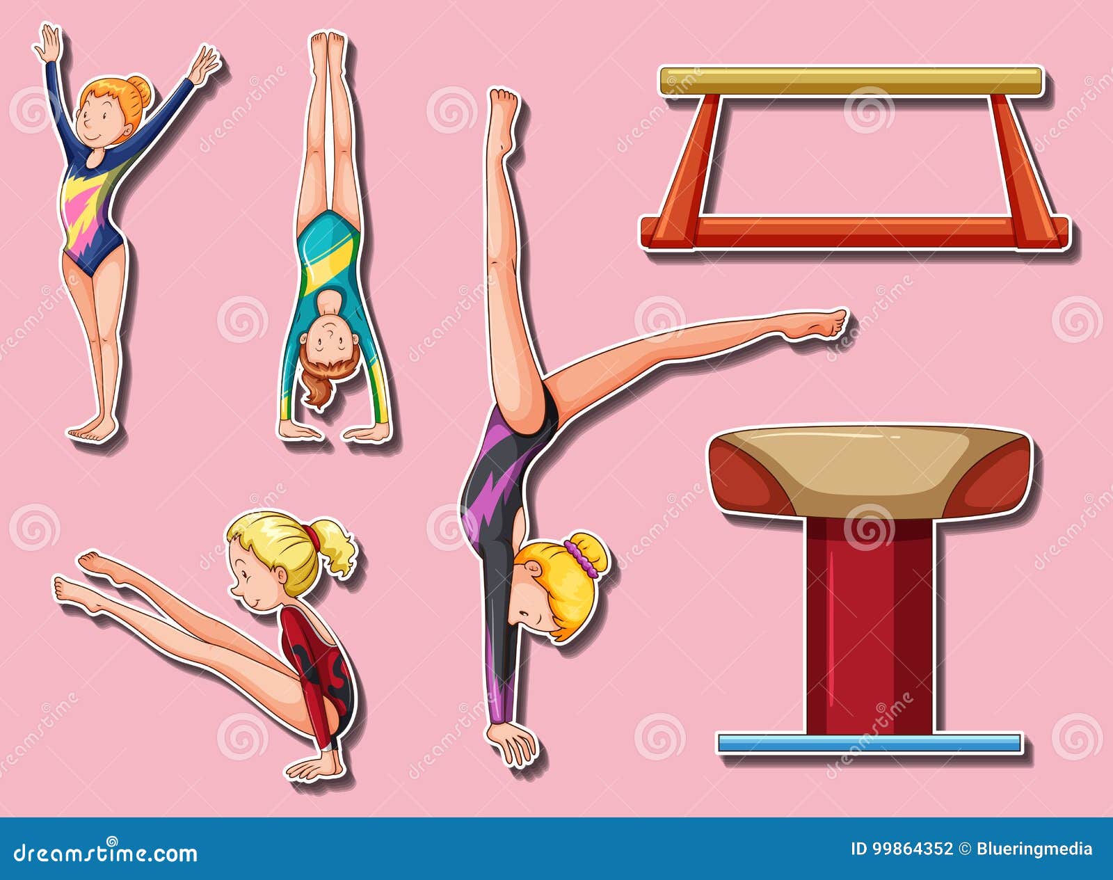 Sticker Design for Gymnastic Players and Bars Stock Vector