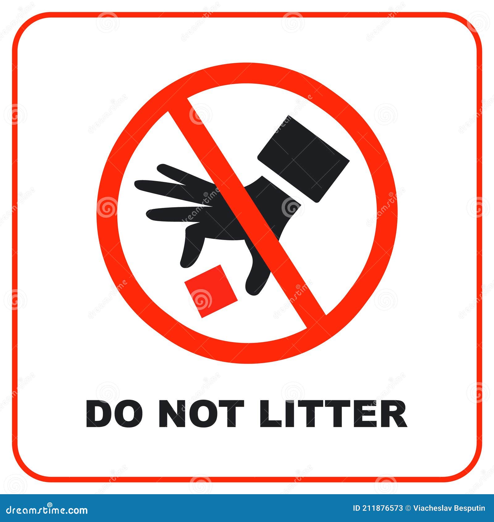 The Sticker Does Not Throw Away Trash. Crossed Out Hand with Trash