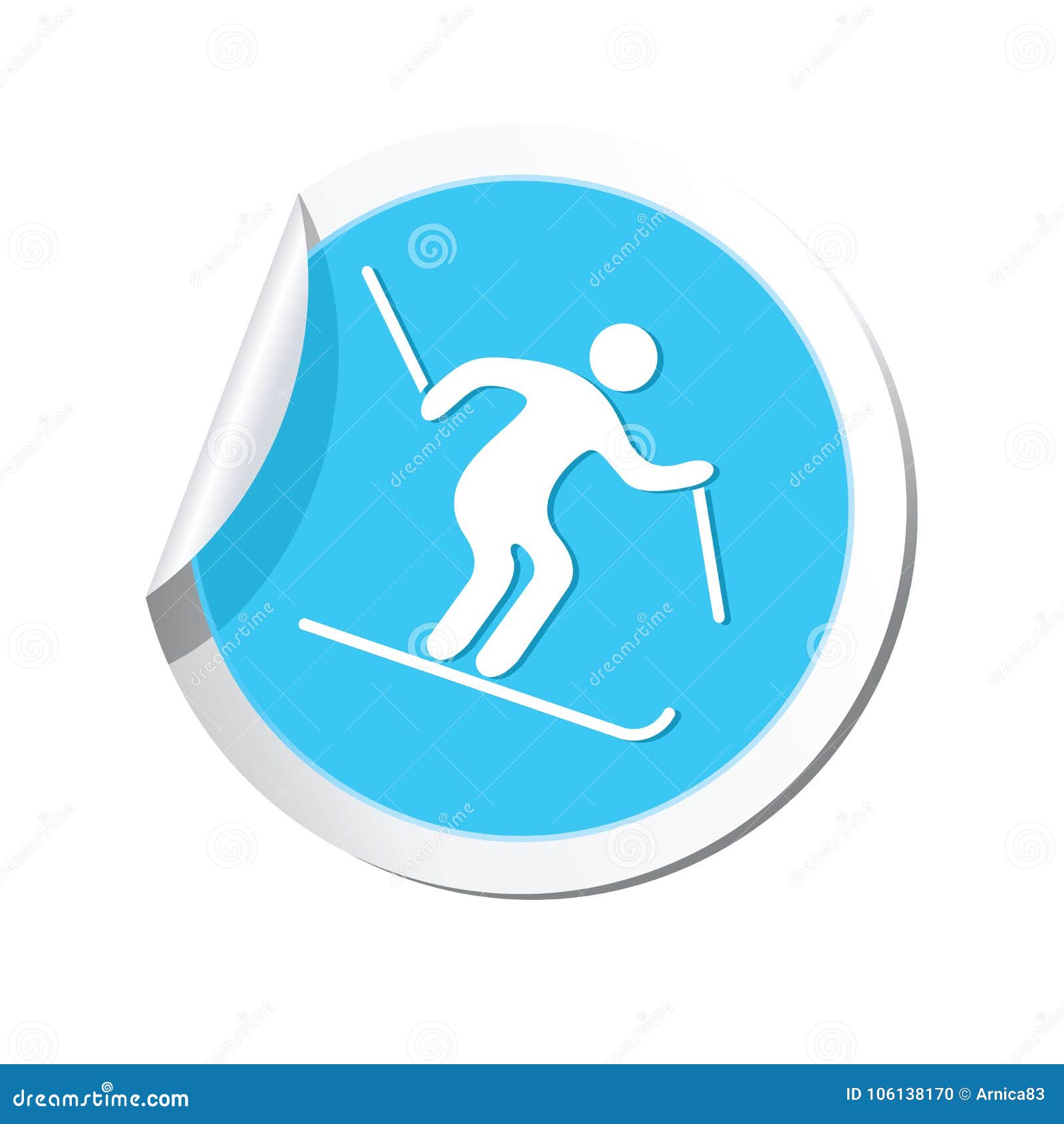 Sticker with Downhill Skiing Icon Stock Vector Illustration of