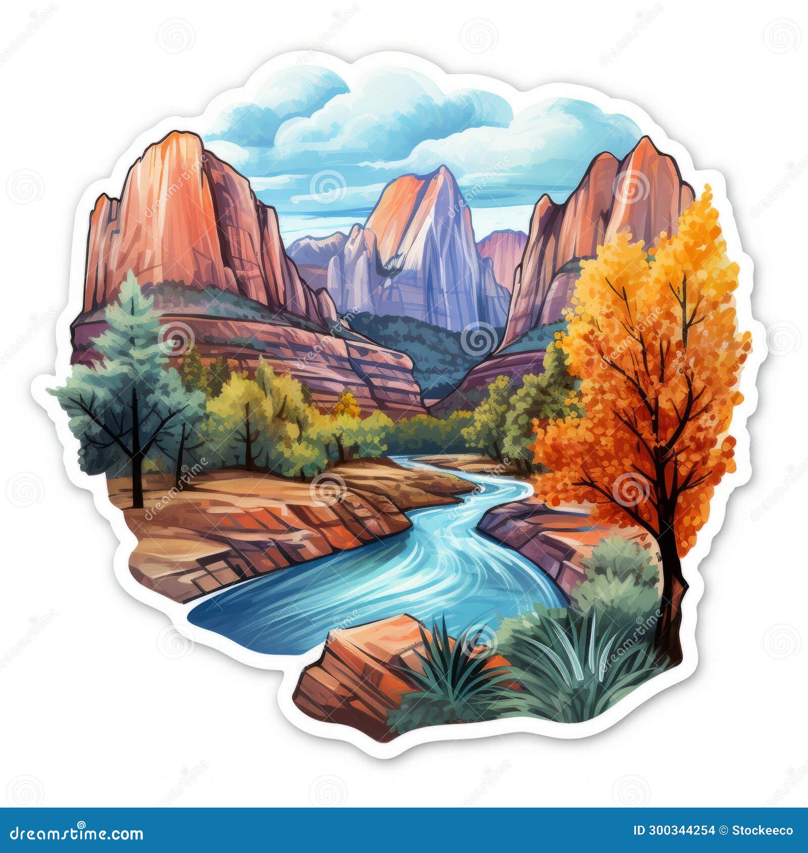 zion river view sticker set - hyper-detailed s in vibrant watercolors