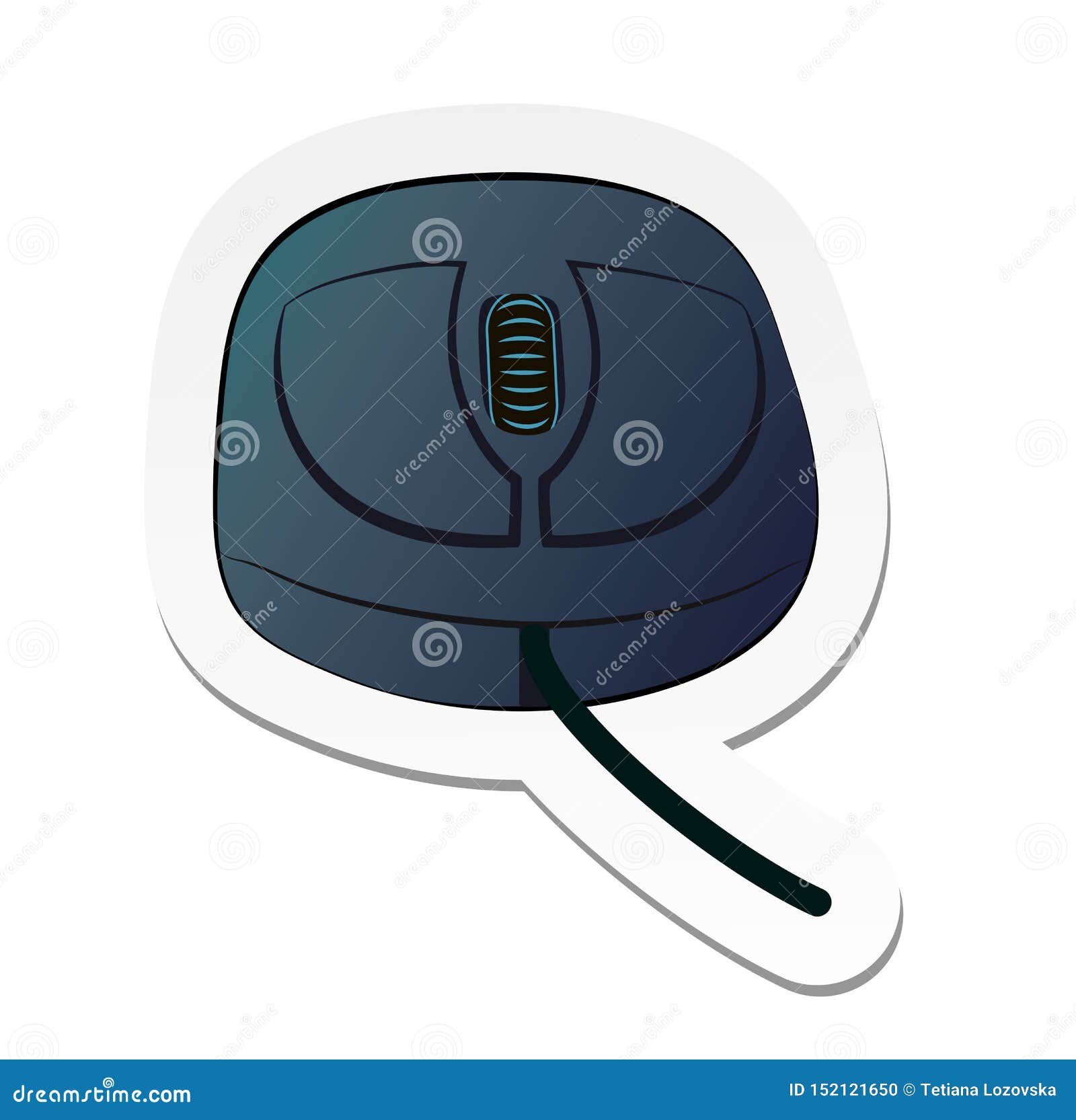 Sticker of Grey Computer Mouse with Wheel and Short Wire in Flat
