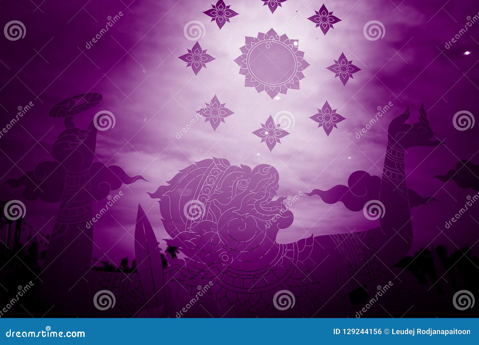 Sticker Hanuman on Glass. ,Effect Violet Tone Stock Illustration