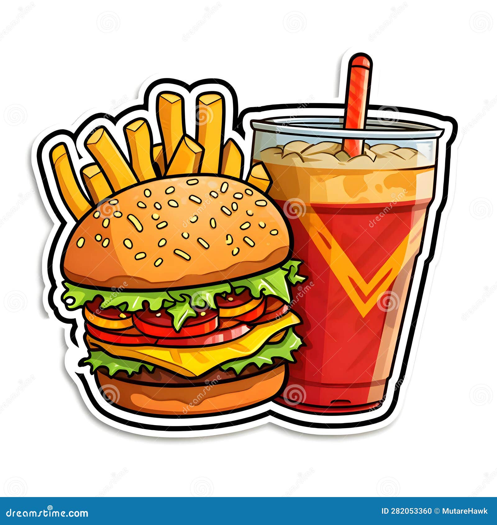 Sticker or Logo Hamburger, Coke and Fries Stock Vector
