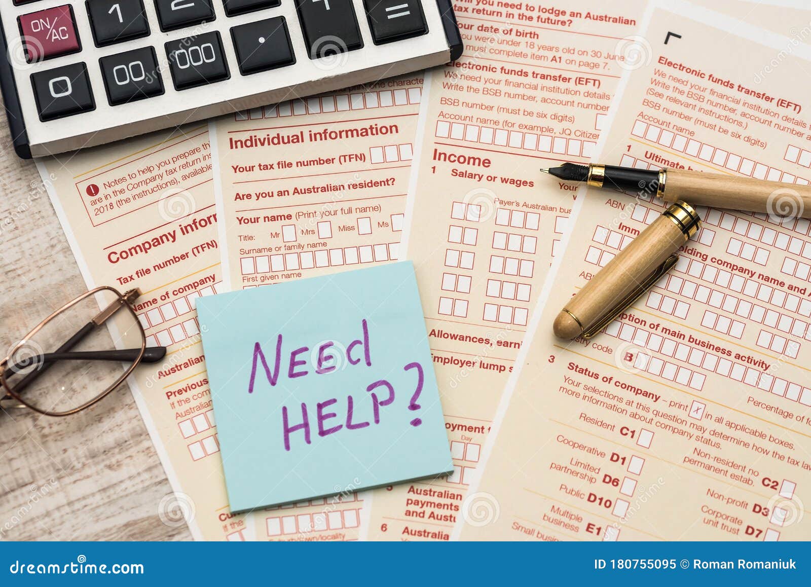 Sticker Need Help with Australian Tax Form. Tax Concept Stock Image