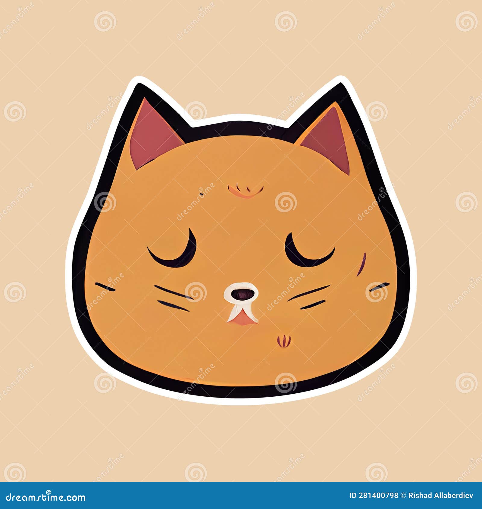 Sticker with Sleeping Cat. Flat Design, Anime Style Stock Illustration