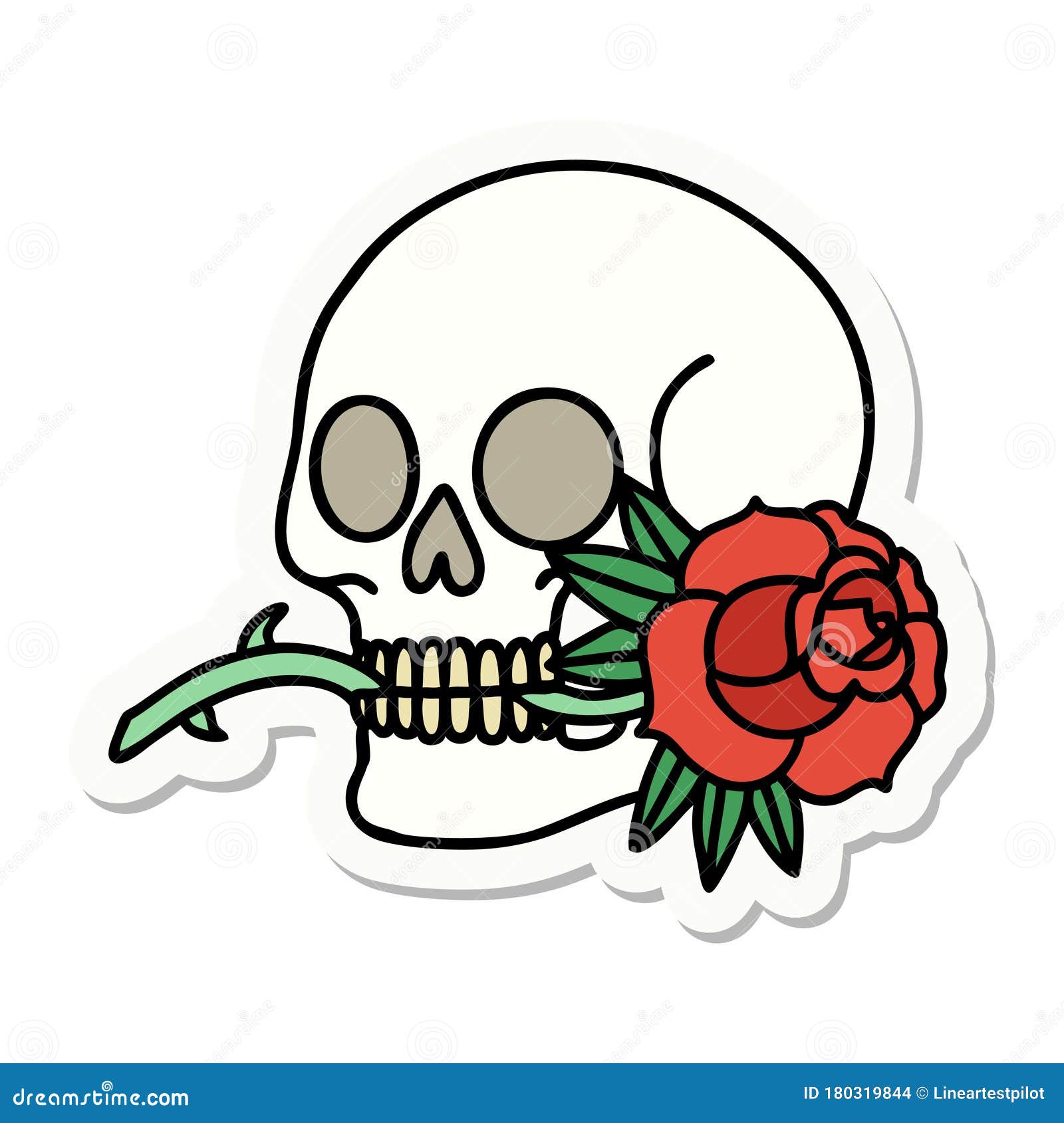 Tattoo Style Sticker of a Skull and Rose Stock Vector - Illustration of ...