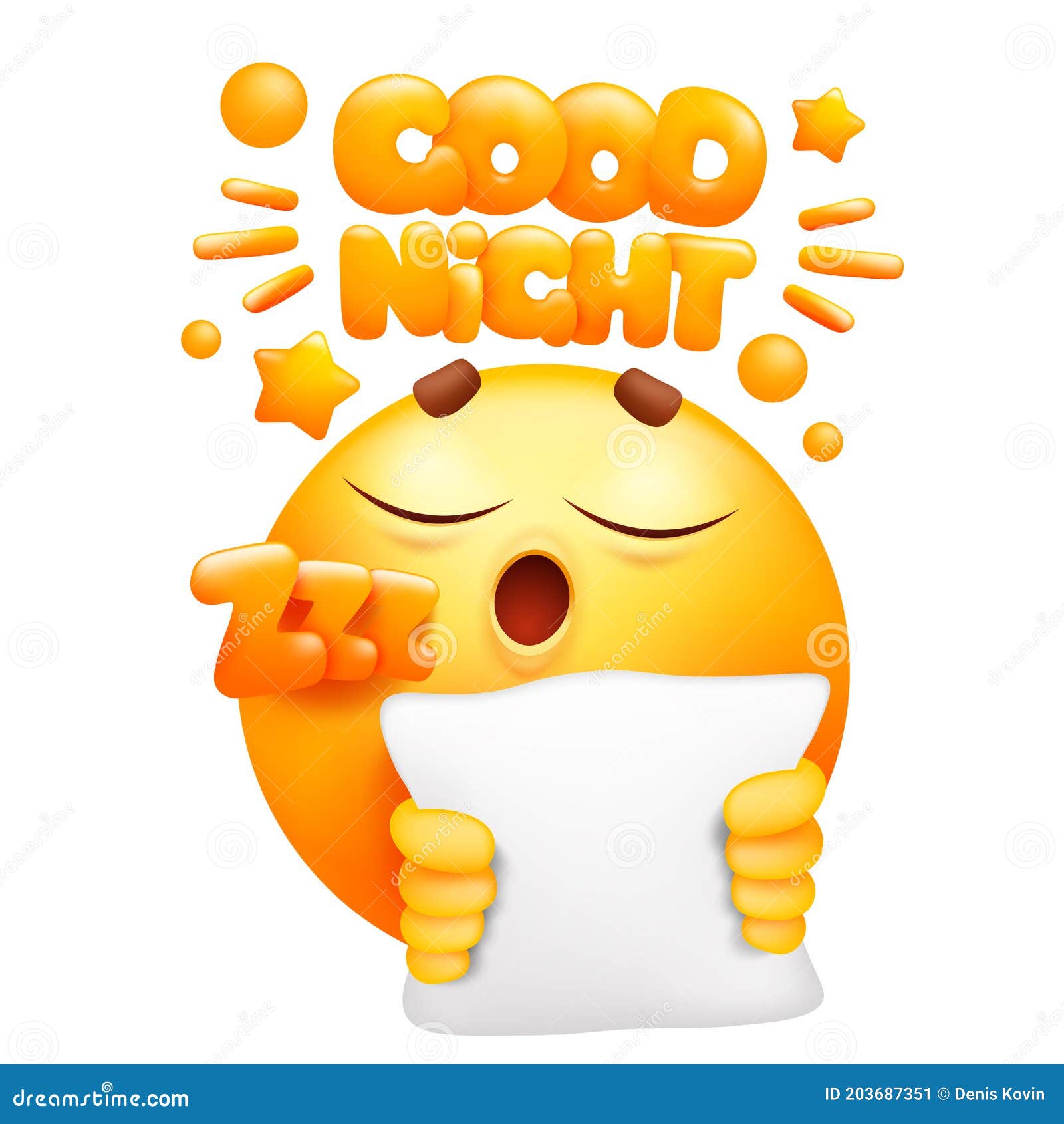 Sticker Web De Buena Noche. Personaje De Caricatura De Emoji Amarillo Con  Almohada. Sonrisa Emoticono Stock de ilustración - Ilustración de amarillo,  manera: 203687351