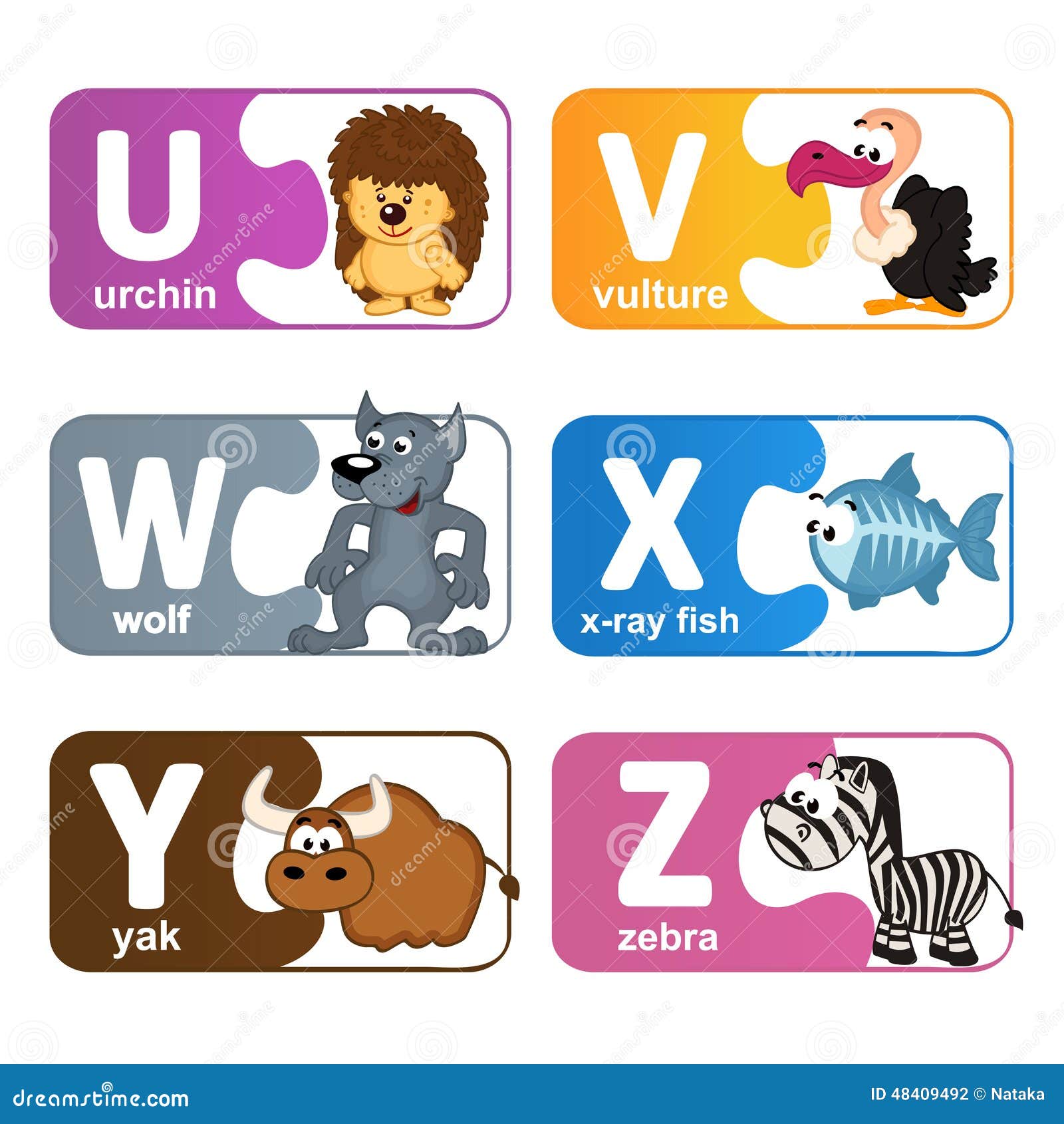 Stickers Alphabet Animals From U To Z Stock Vector - Illustration of