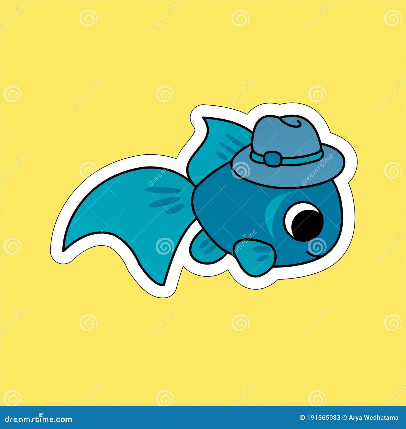 Stickers of Blue Fish Wearing a Hat Cartoon, Cute Funny Character, Flat  Design Stock Illustration - Illustration of aquarium, hope: 191565083