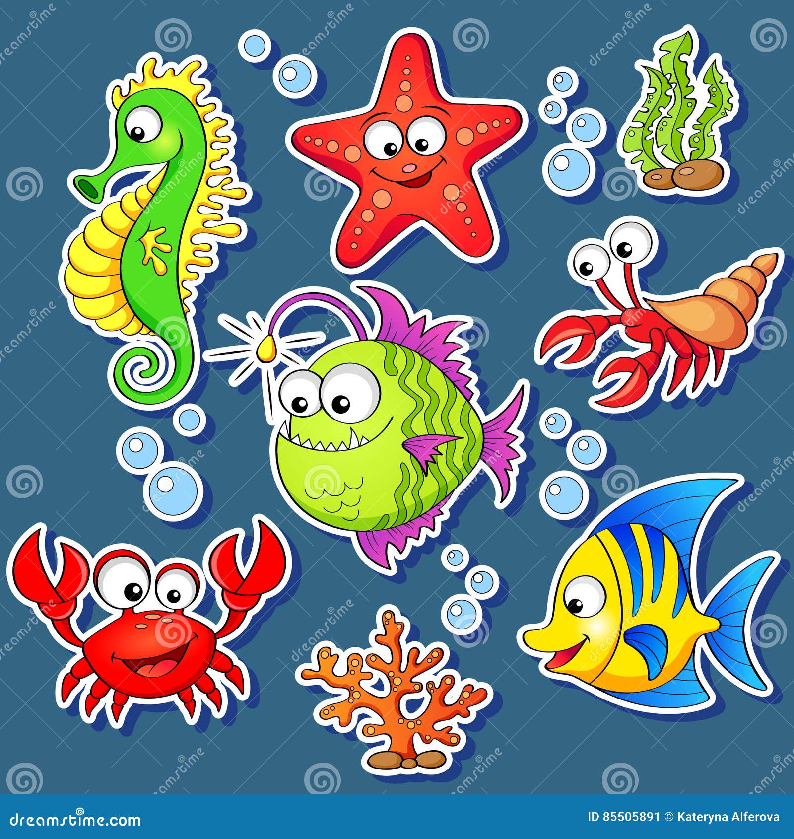 stickers of cute cartoon sea animals