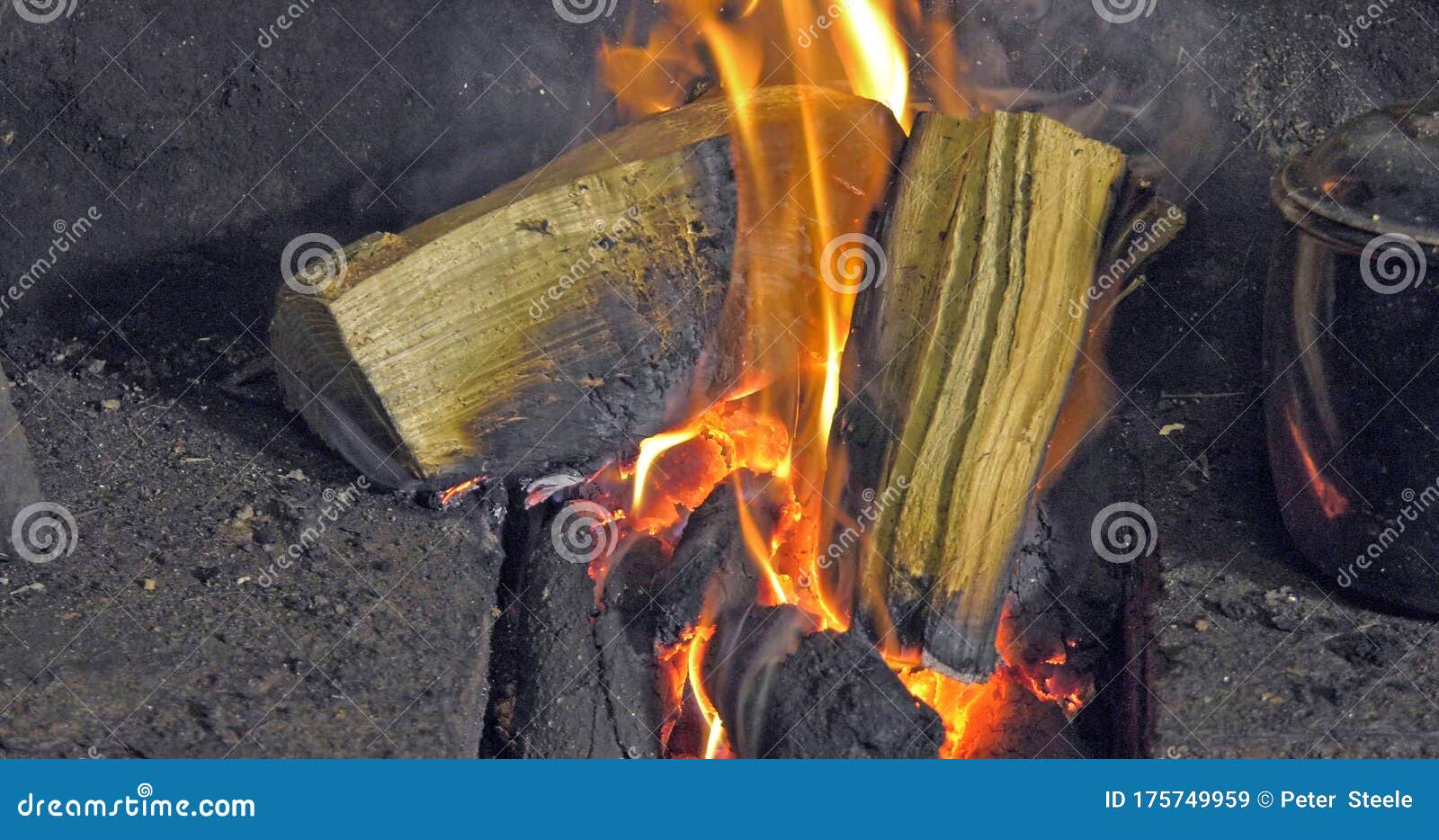 Sticks Blocks Firewood and Peat Turf Burning in an Open Fire from a Bog