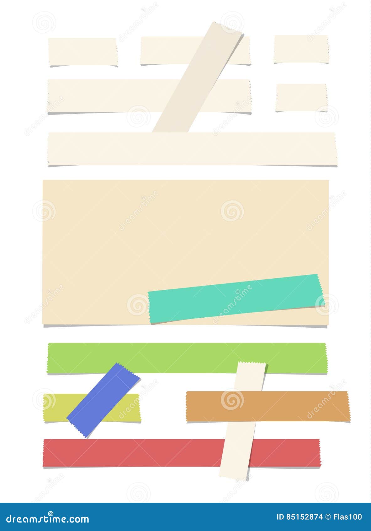 Sticky, Adhesive Masking Tape, Note Paper Stuck on White Background ...