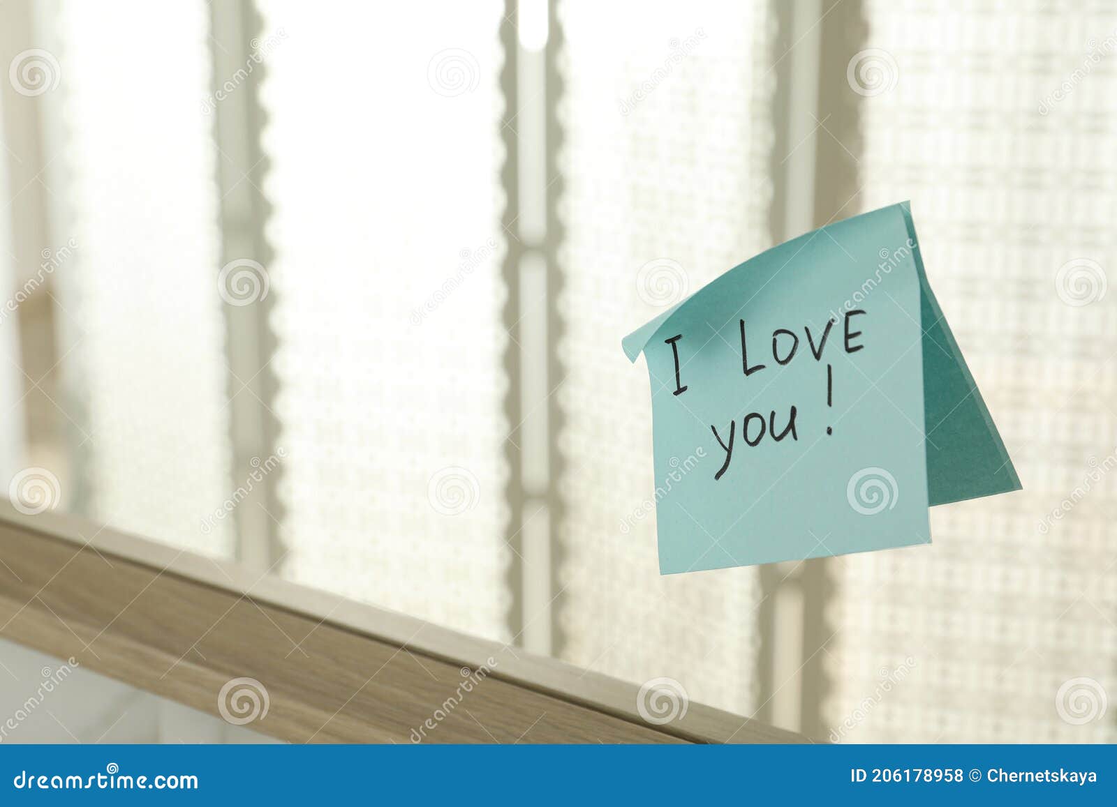 Sticky Note with Phrase I Love You! on Mirror, Space for Text Stock