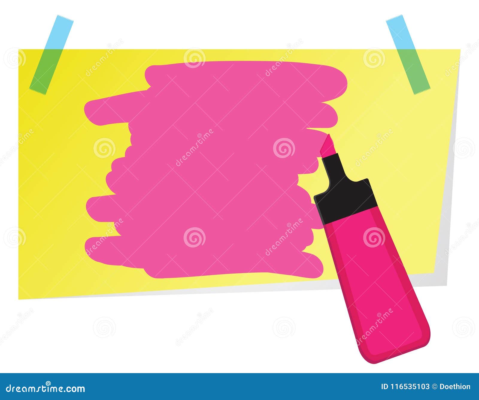 Sticky Note with Pink Highlighter Pen and Shading To Highlight T Stock - Illustration object, empty: 116535103