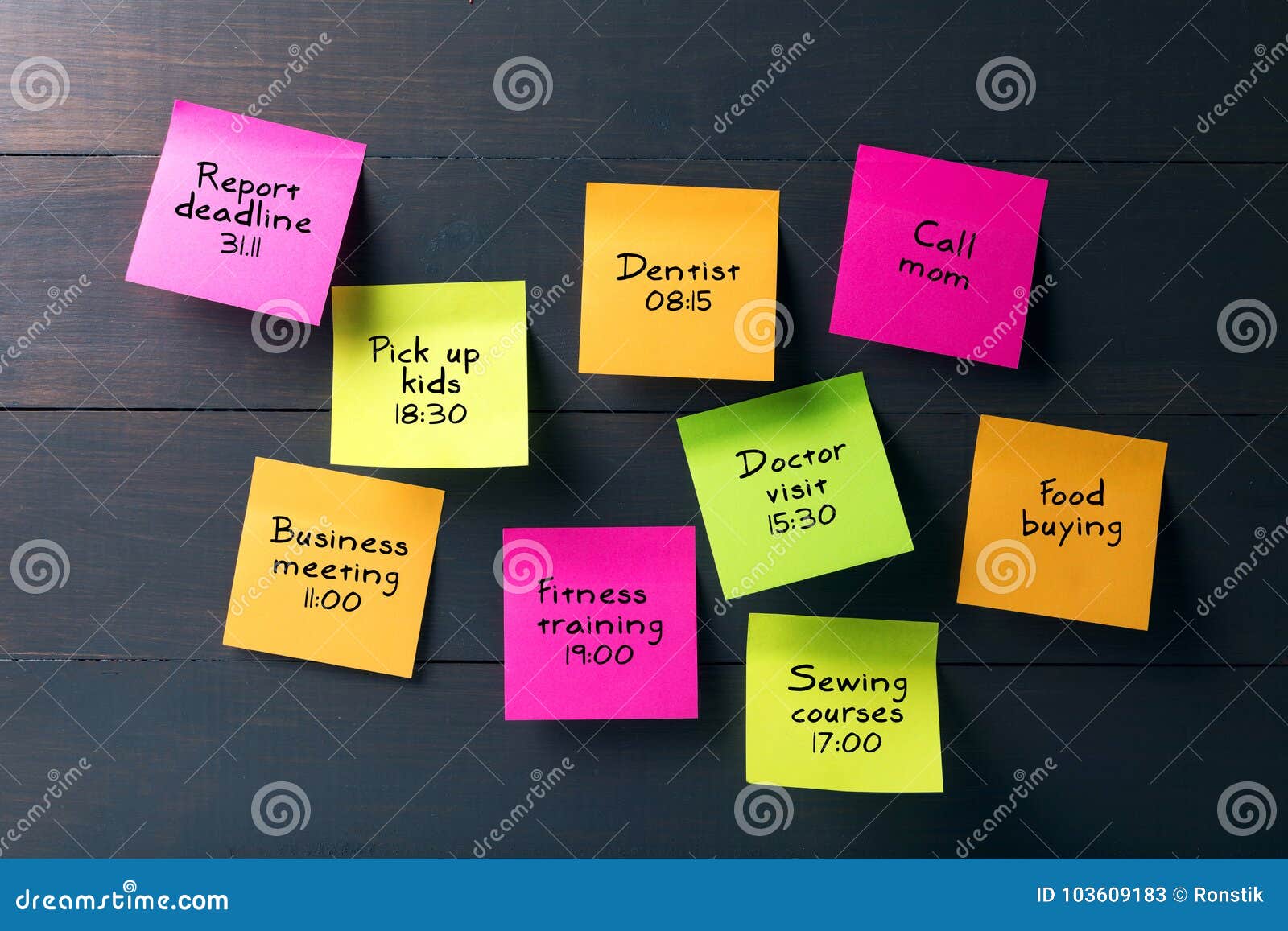 sticky notes with busy woman schedule
