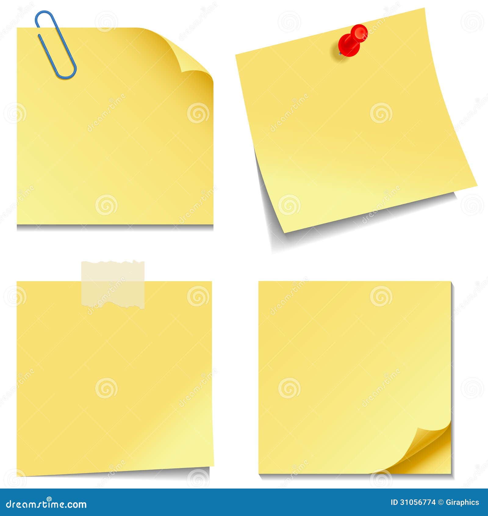 Sticky notes big set collection. Realistic yellow post it notes isolated in  white background. Stock Vector