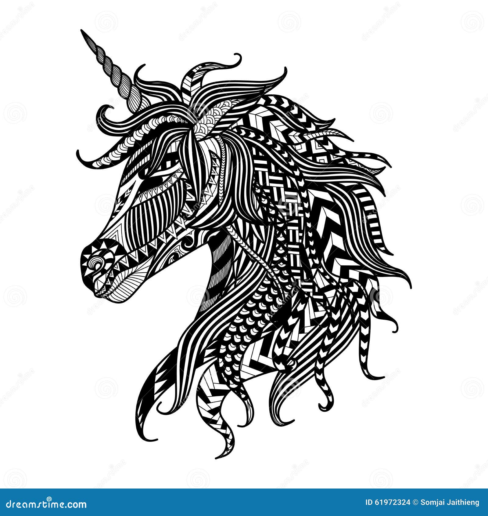 Stile dello zentangle dell unicorno del disegno per il libro da colorare tatuaggio pro tazione della camicia logo segno Mane accumulazione