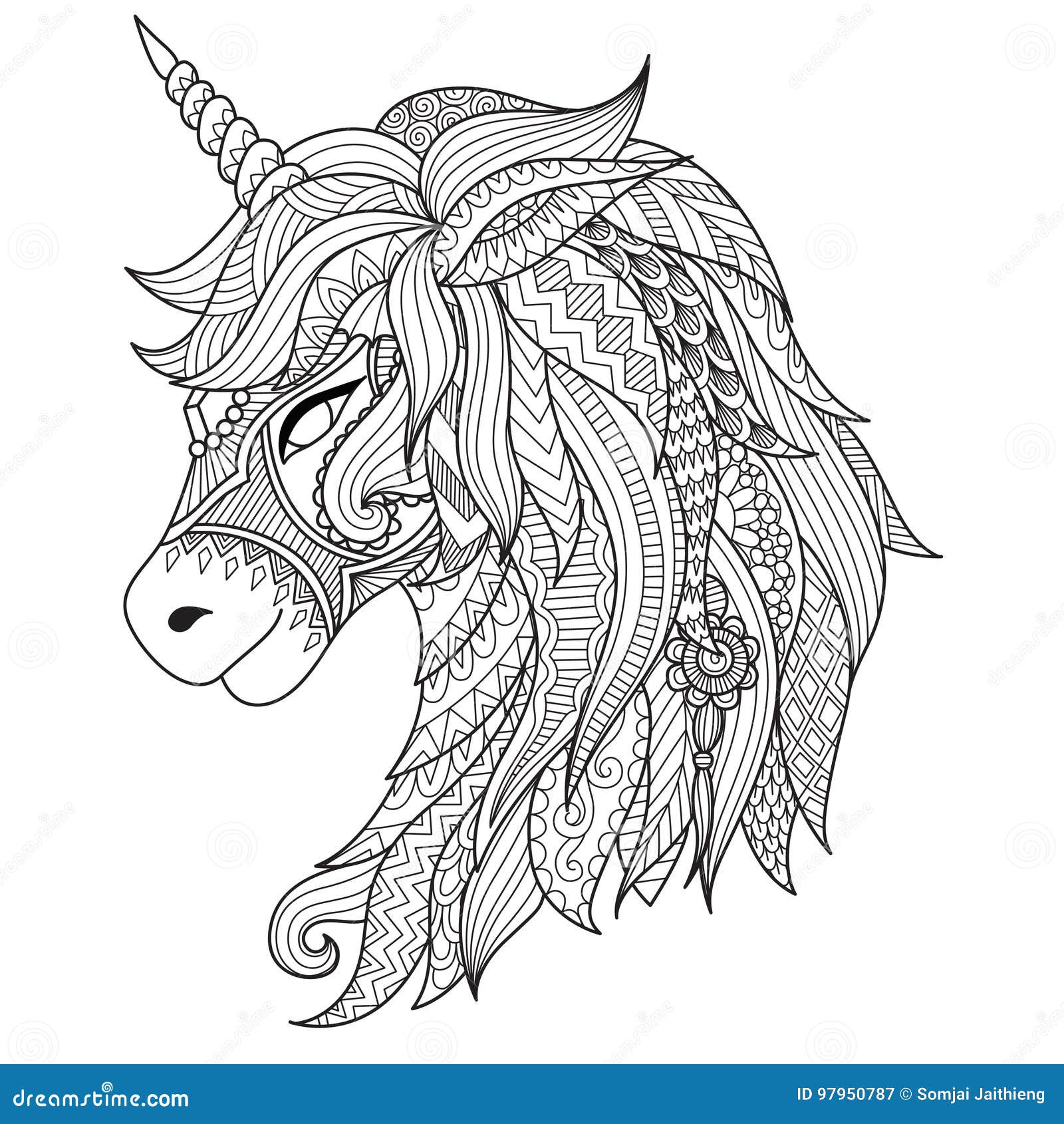 Stile dello zentangle dell unicorno del disegno per il libro da colorare tatuaggio