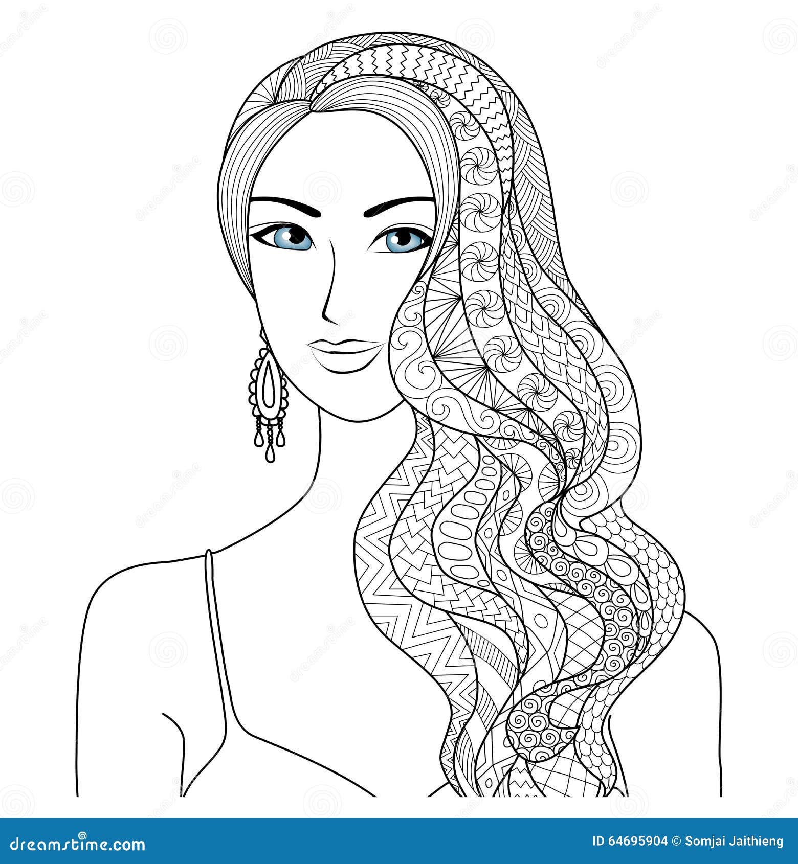 Stile di capelli di disegno dello zentangle della donna per il libro da colorare per l adulto