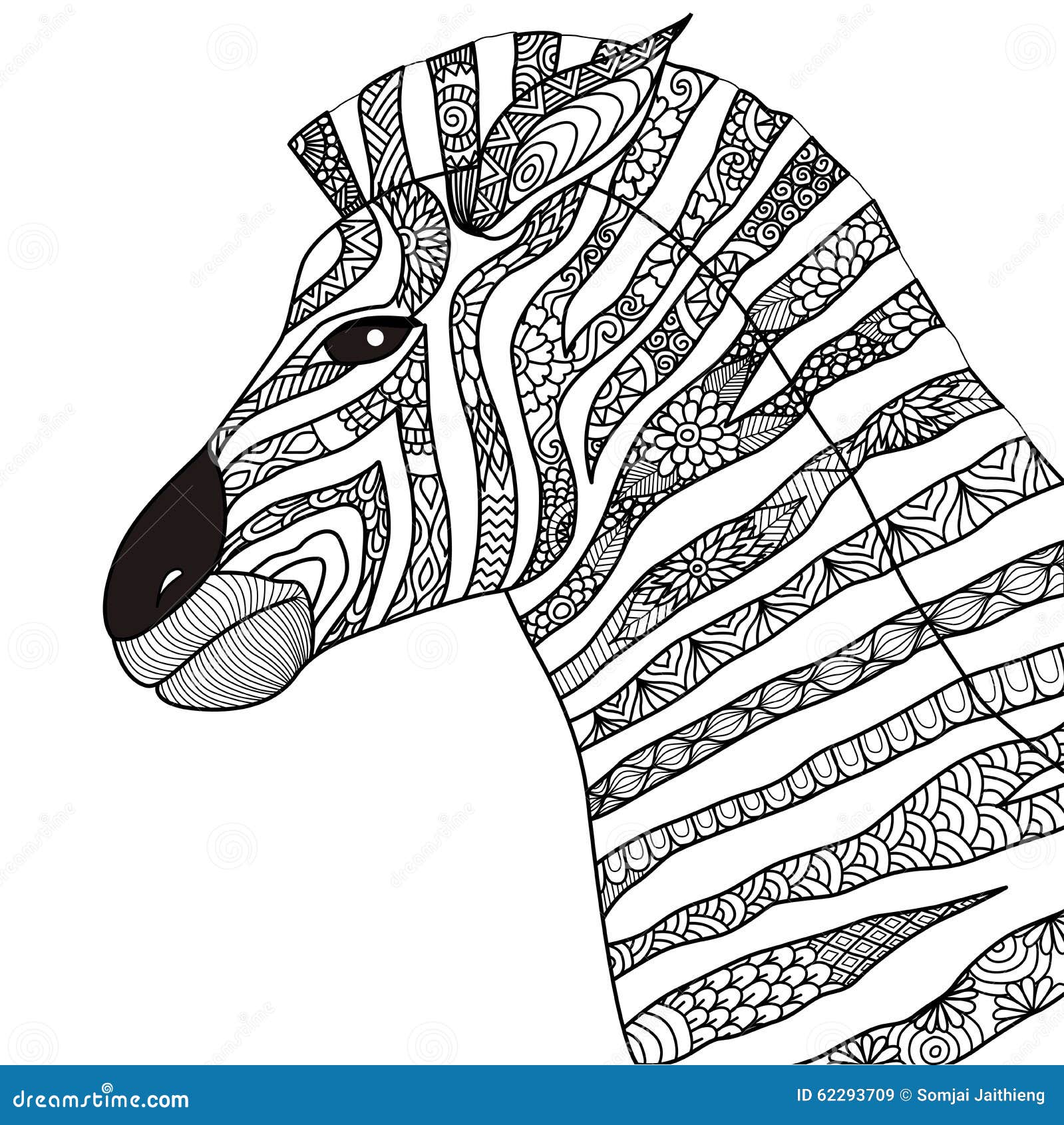 Stile disegnato a mano dello zentangle della zebra per il libro da colorare tatuaggio pro tazione della maglietta logo