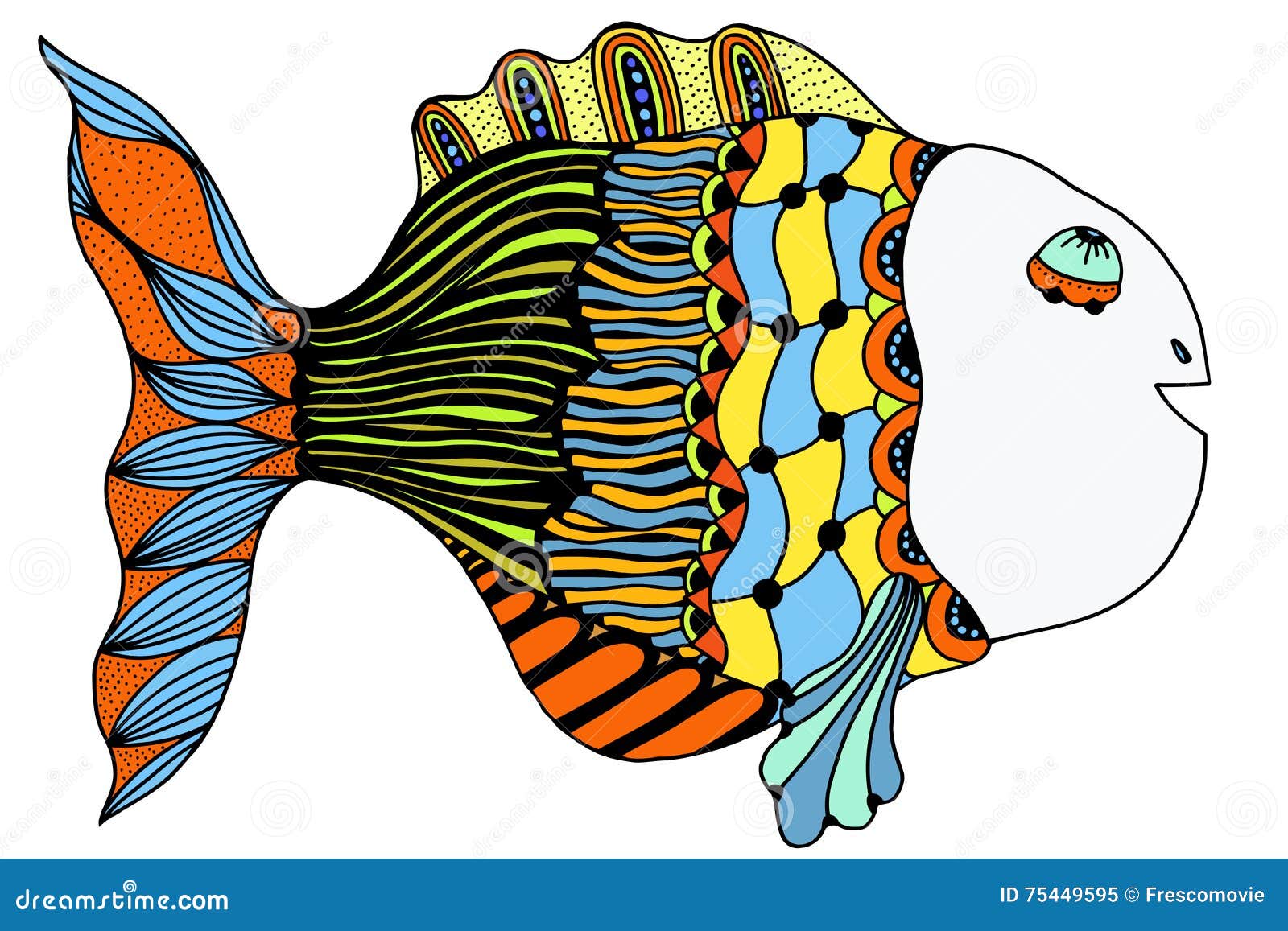 Stilisierte Hand Gezeichnete Fische Vektor Abbildung - Illustration von