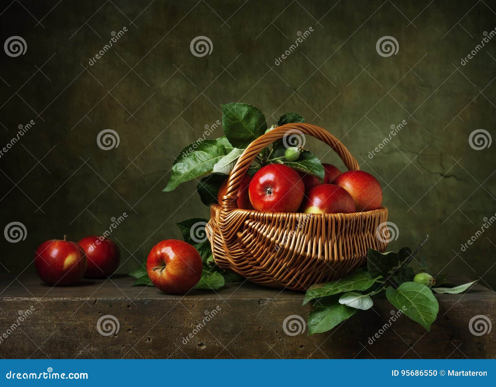 still life with apples in basket