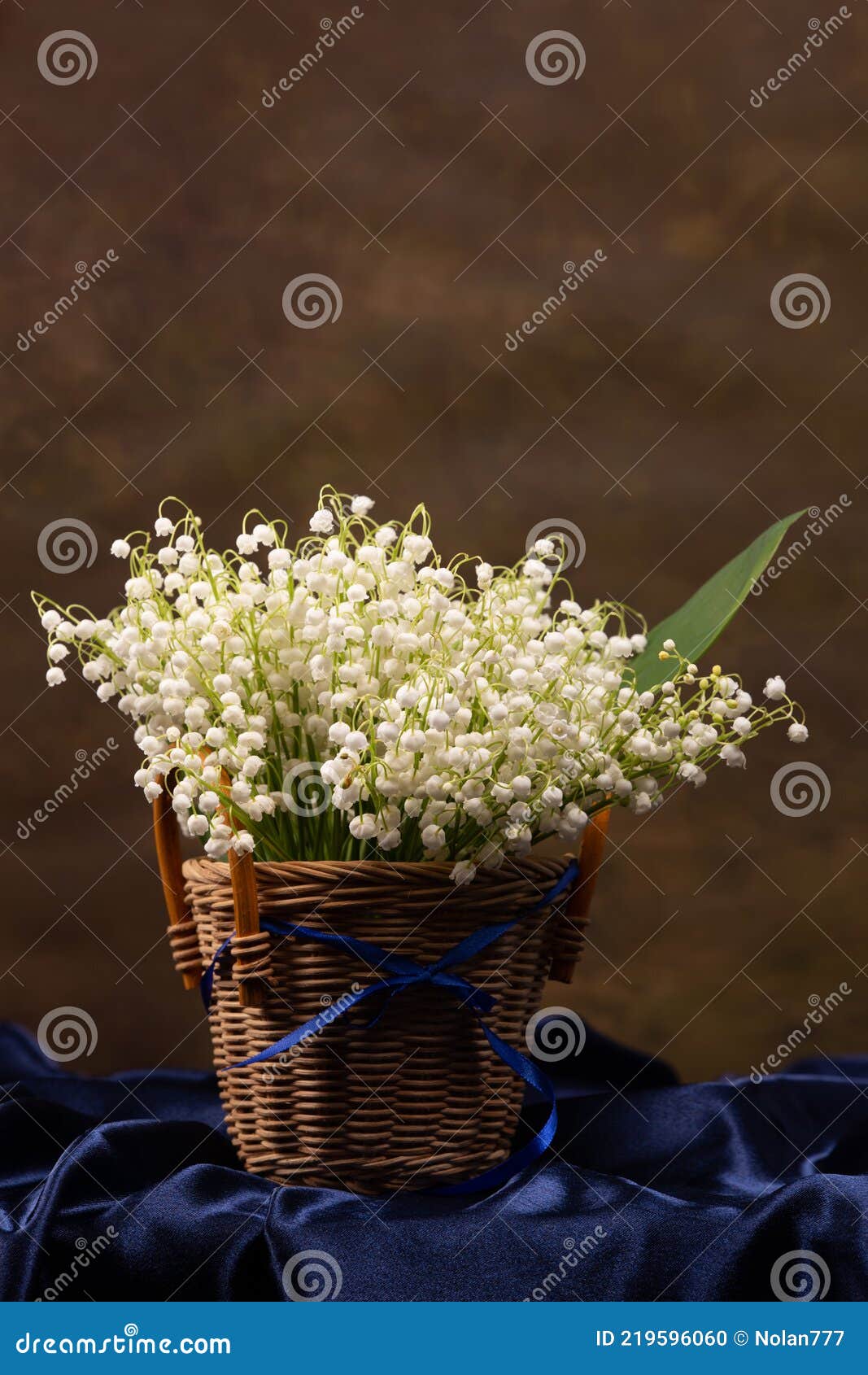 Still Life with a Bouquet of Lilies of the Valley in a Basket Stock Photo Image of blue, still