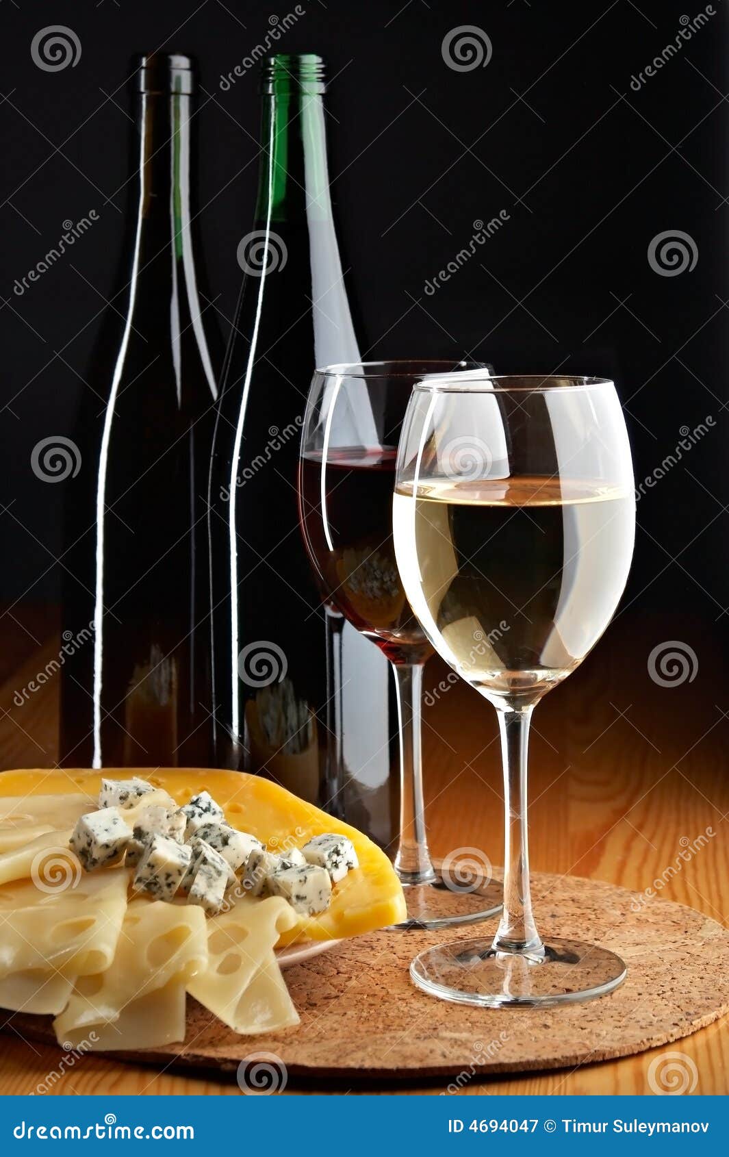 Still Life With Cheese, Red And White Wines Stock Image Image of
