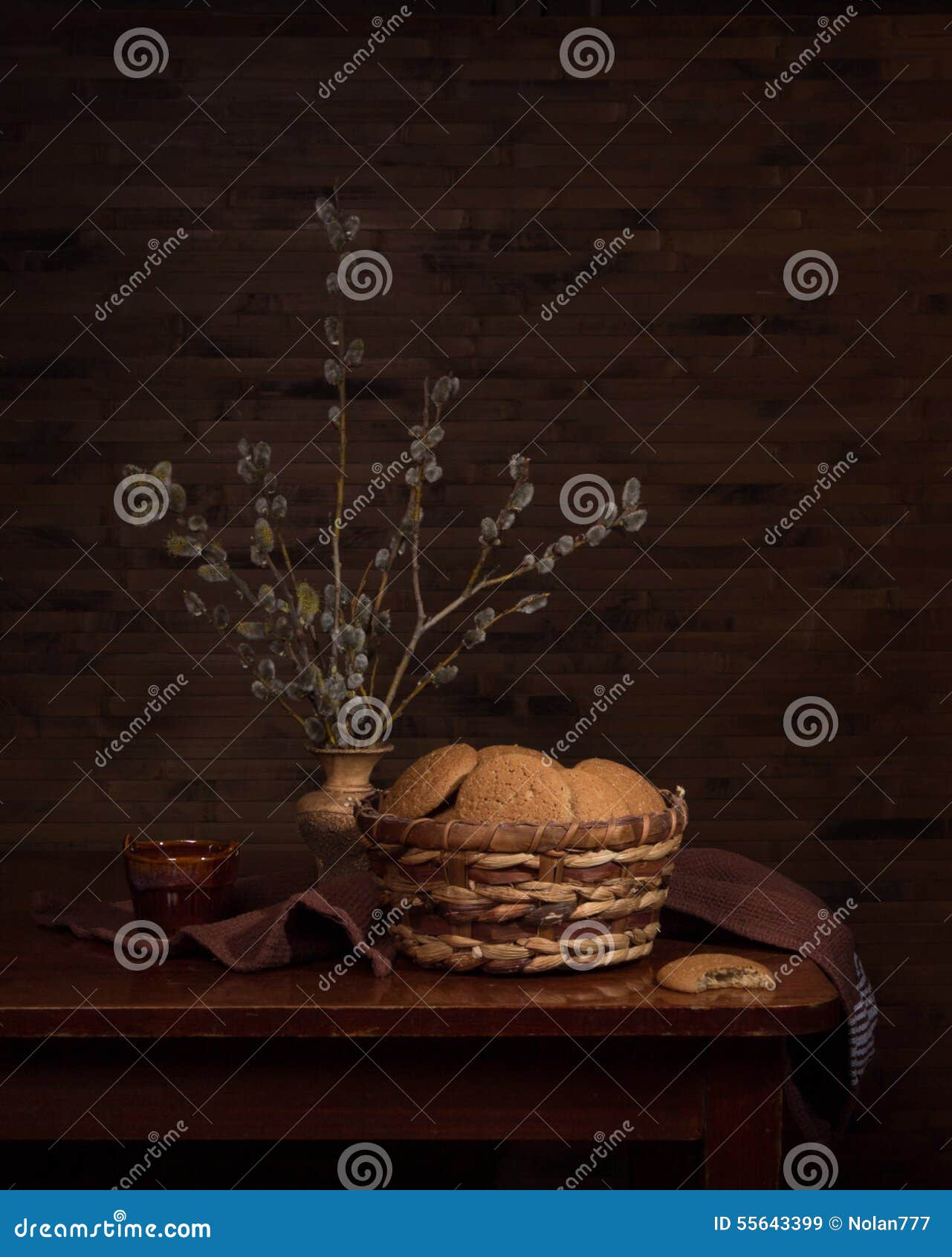 Vintage still life with cookies in a basket