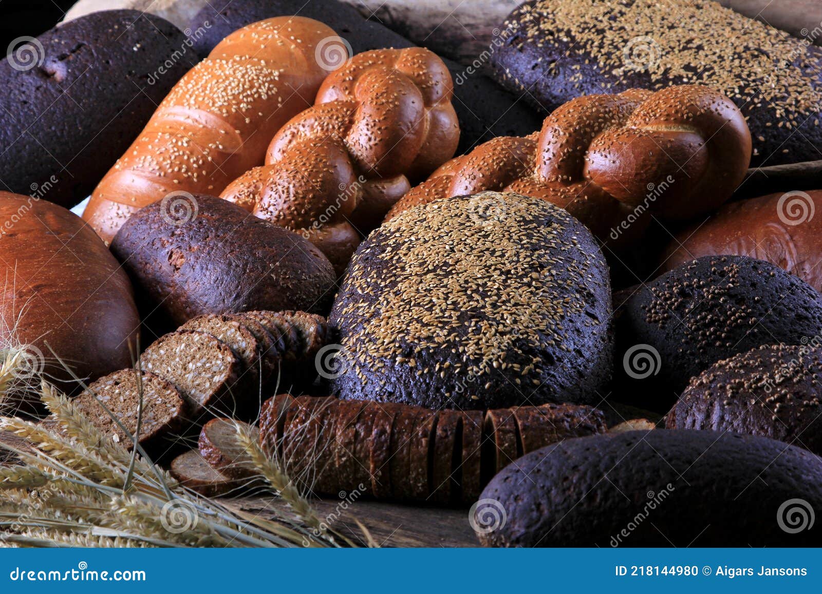Still Life With Different Types Of Bread Black, Rye, White Bread
