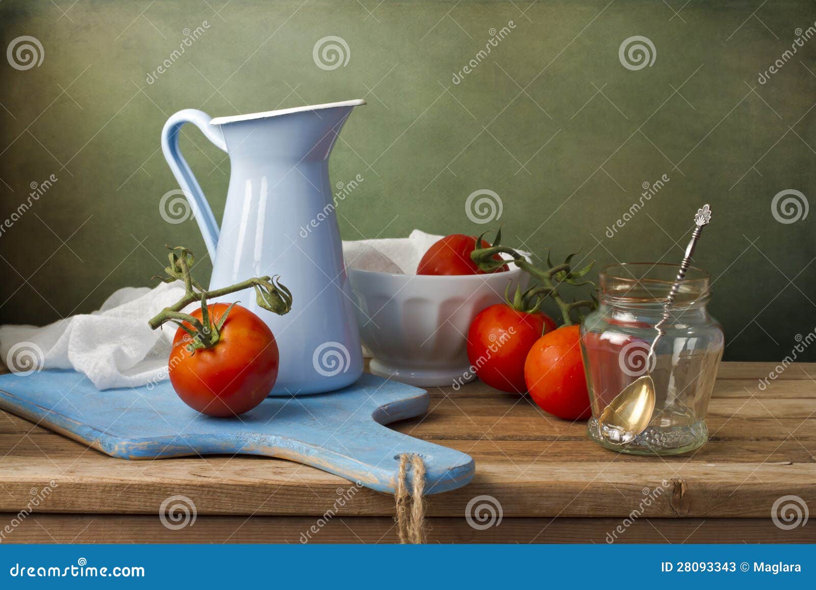 Still Life with Fresh Tomatoes and Tableware Stock Image - Image of ...