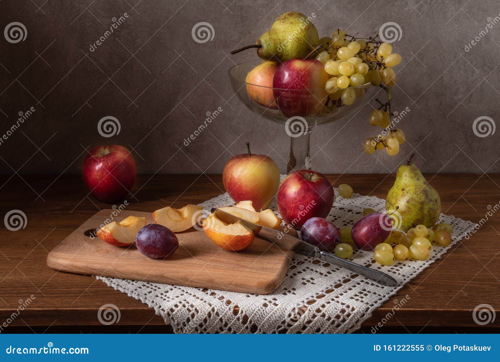 Still Life with Fruit. Apples Grapes Pears and Plums Stock Image
