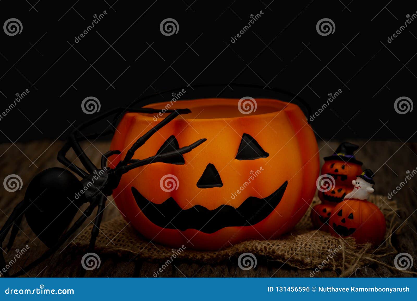 Still Life Halloween Pumpkin On Black Background. Dark Halloween ...