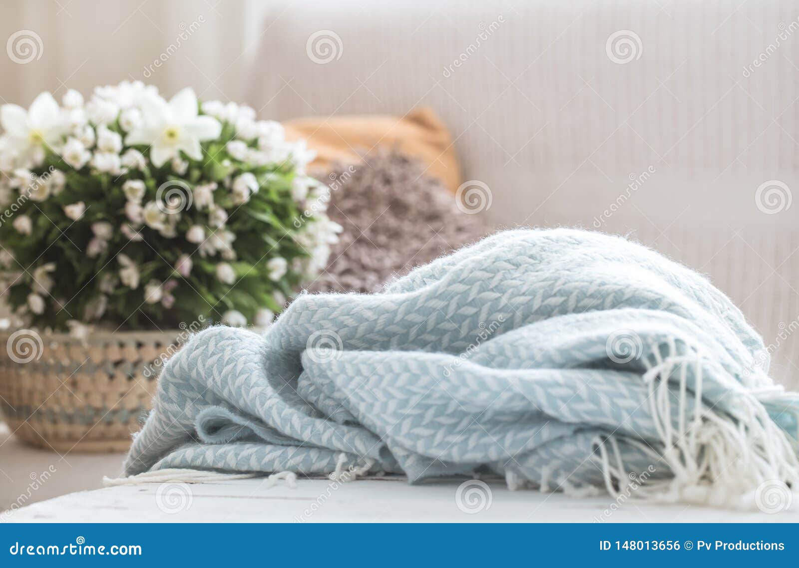 Still Life In The Living Room With A Soft Blanket Stock Photo