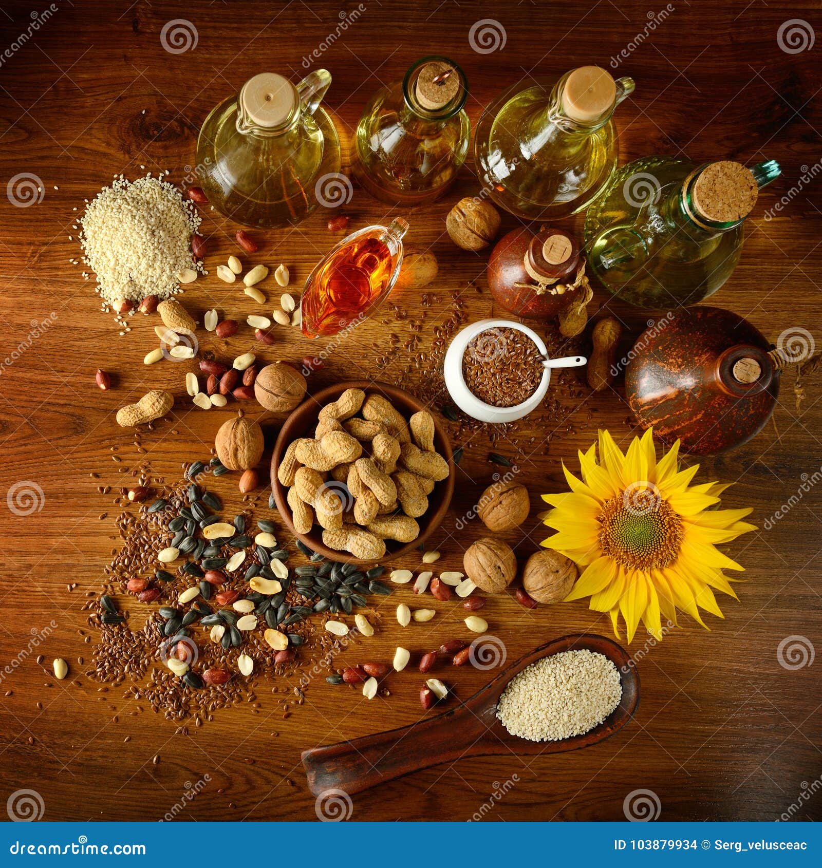 still life seeds and oils useful for health flax, sesame, sunfl