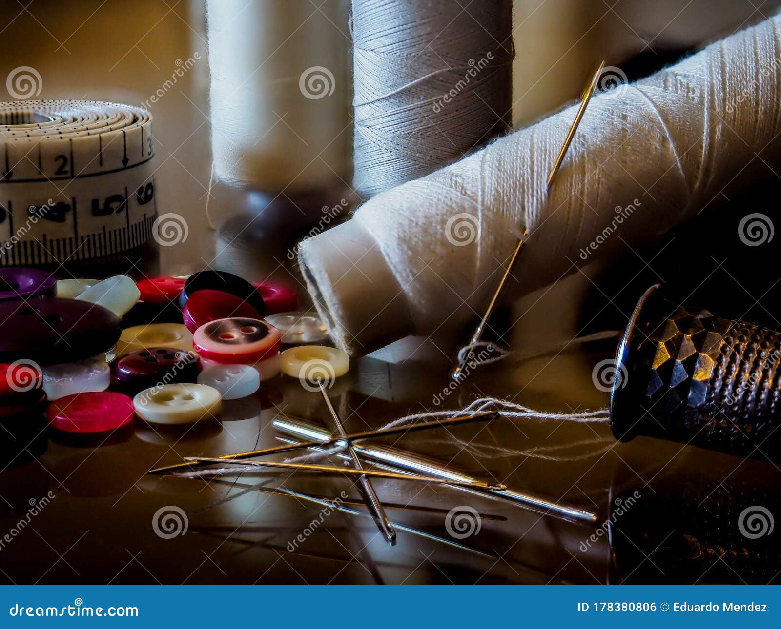 Still life of sewing items stock photo. Image of crystal - 178380806