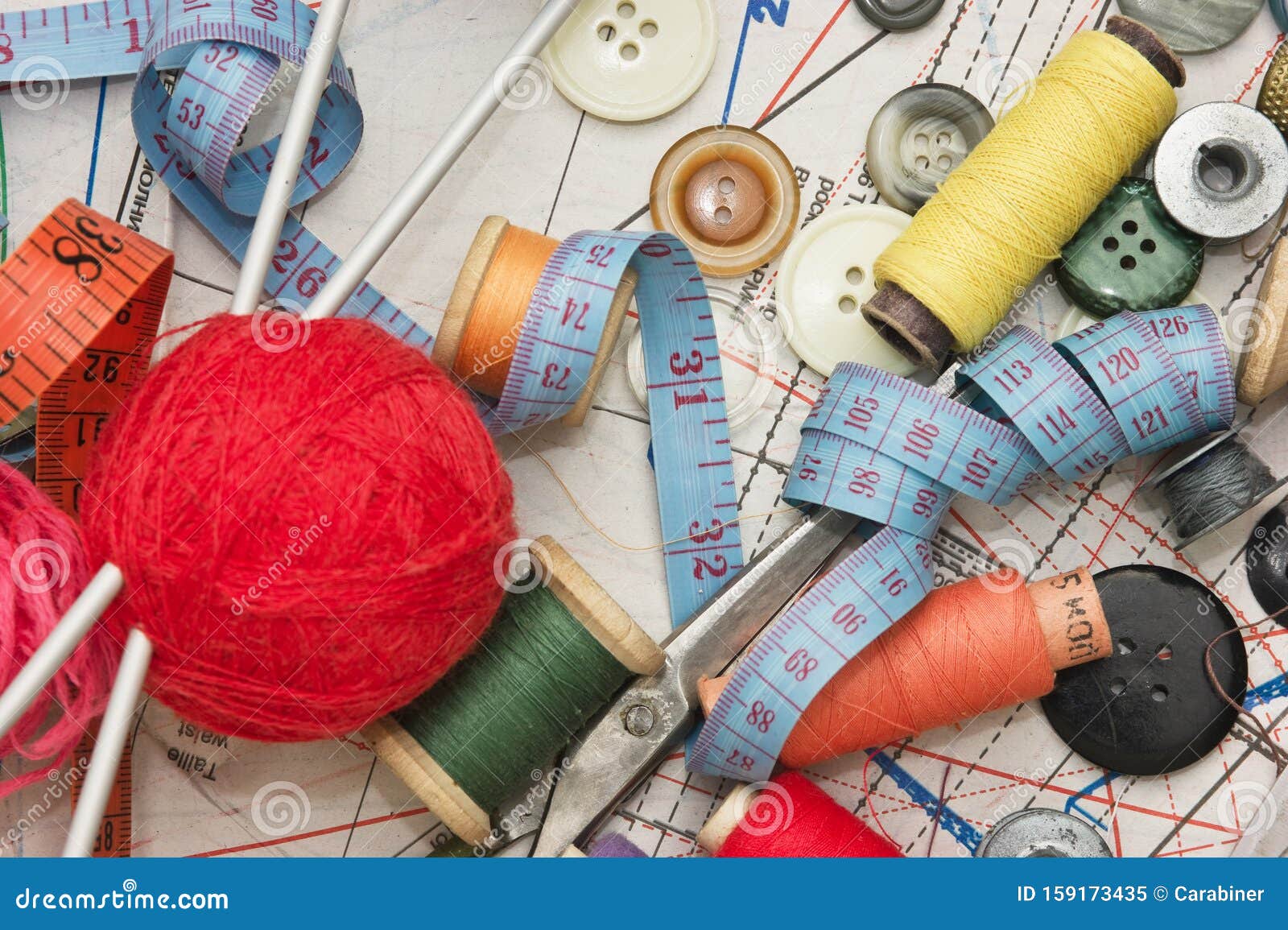 Various Sewing Accessories in the Scheme Stock Image Image of pile