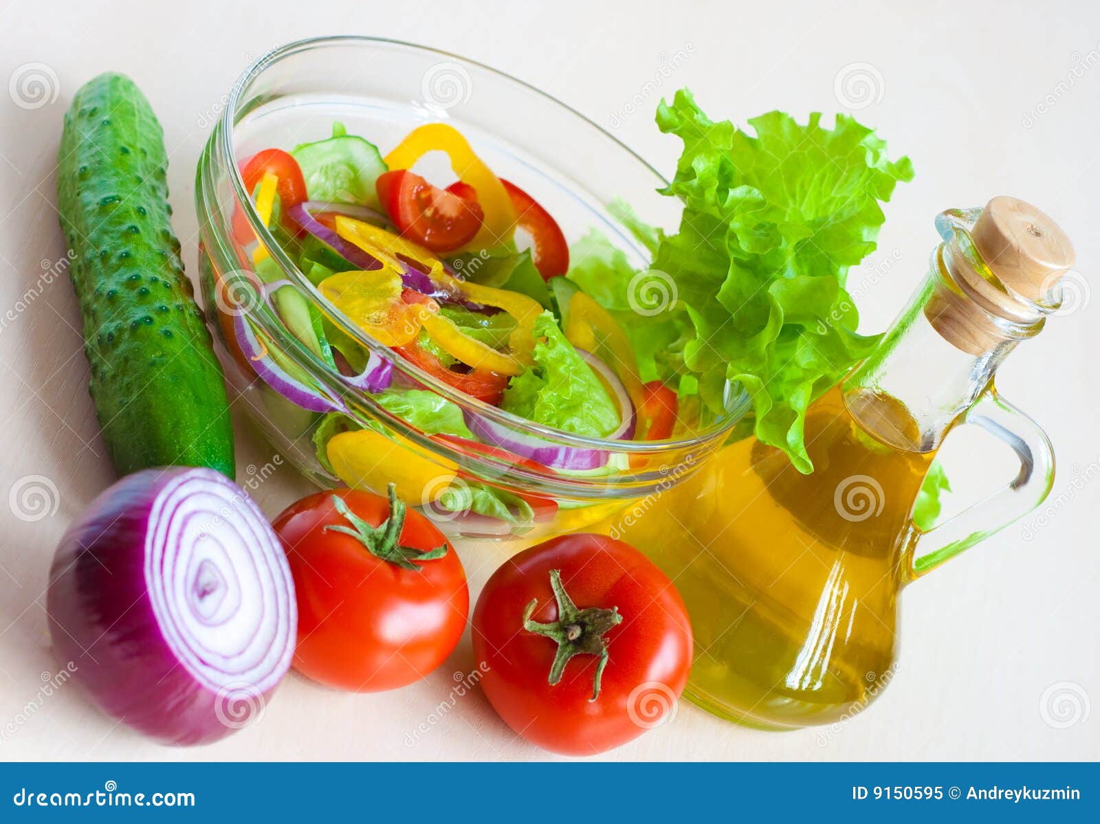 Still Life with Vegetables for Salad with Oil Stock Image Image of