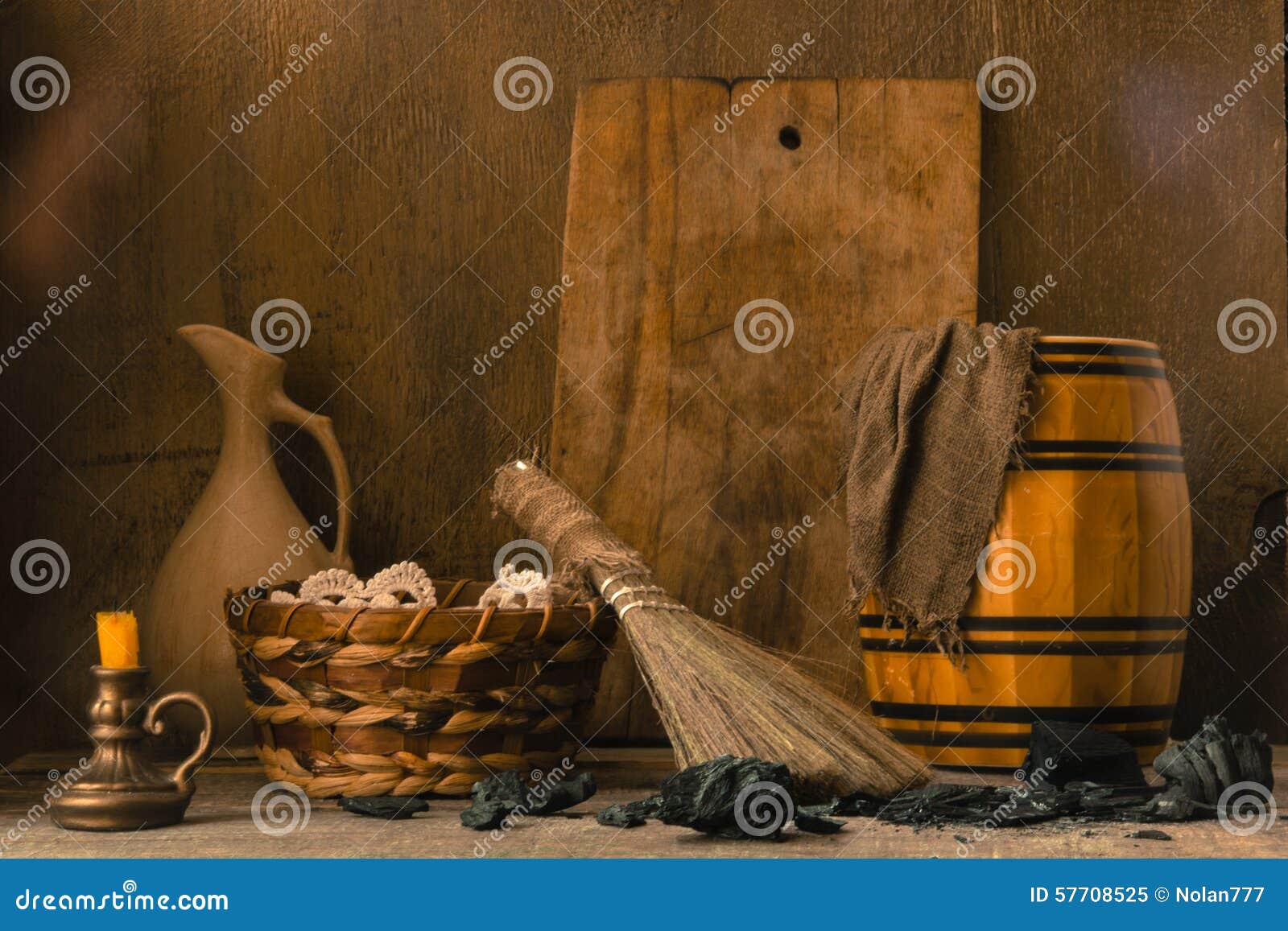 Still Life with Vintage Tools for Cleaning Stock Image Image of candle, vintage 57708525