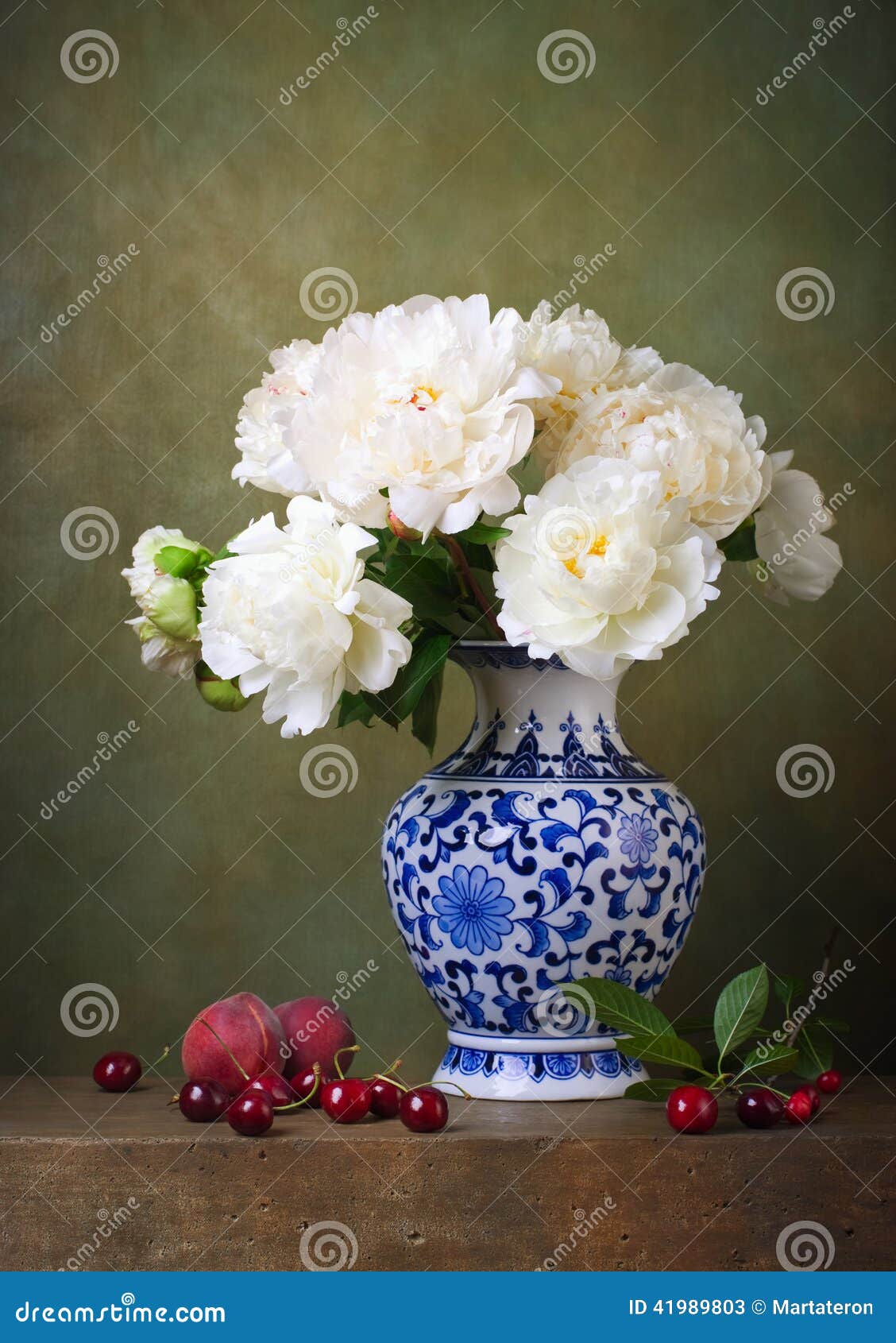still life with white peonies in a chinese vase