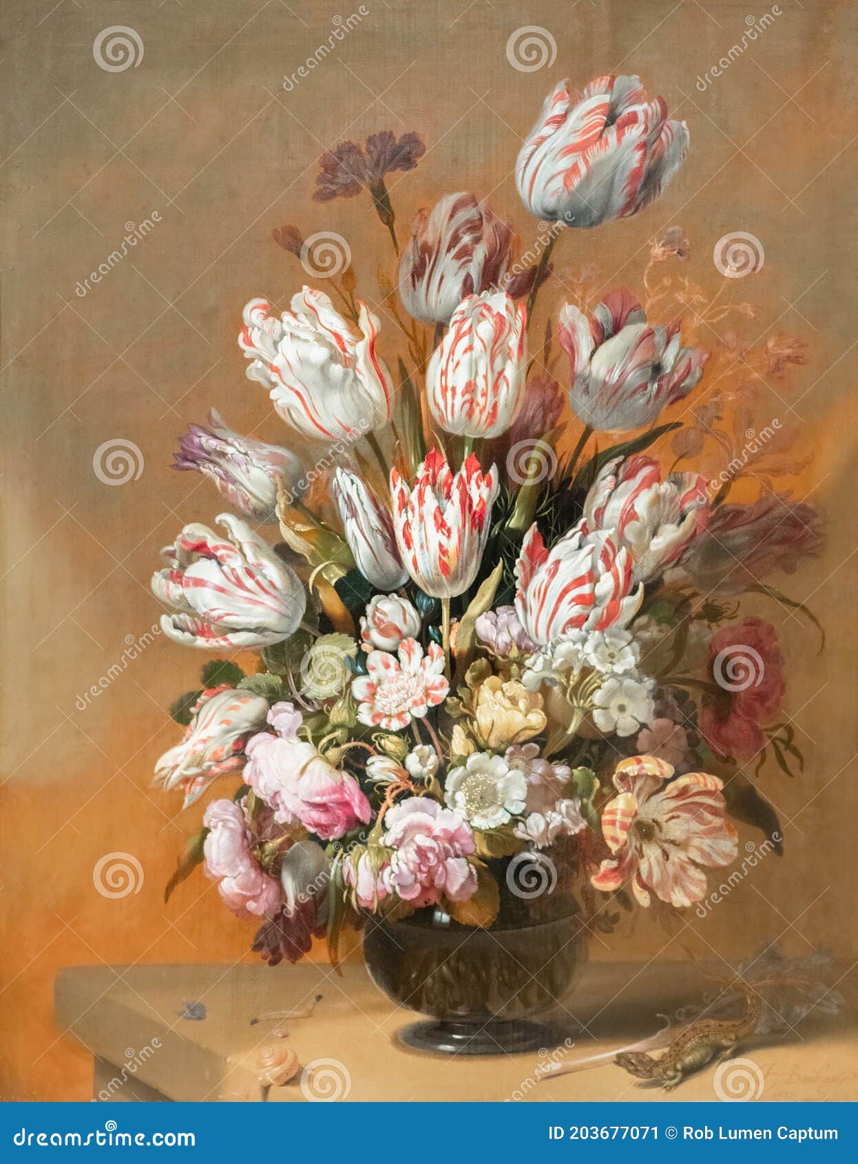 Floral Still Life with Lizard, Painting by Hans Bollongier Stock Image -  Illustration of lizard, netherlands: 203677071