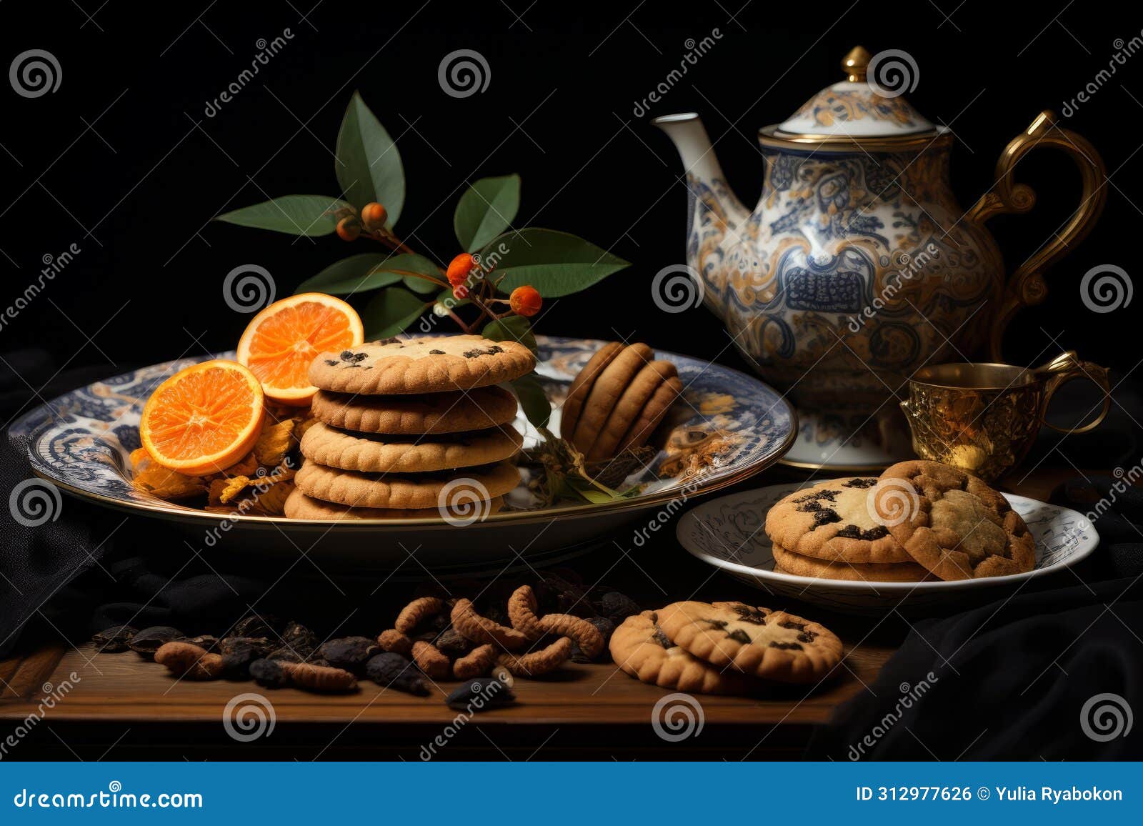 stilllife flower tea cookies. generate ai