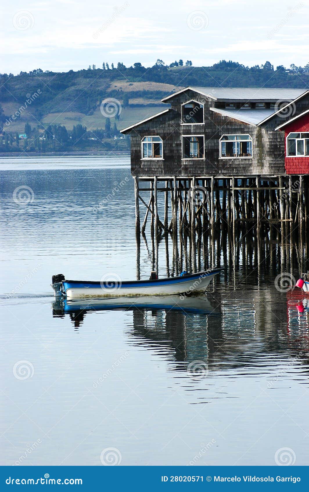 Stilt Houses and Boat in Chiloe Chile Stock Image Image of south